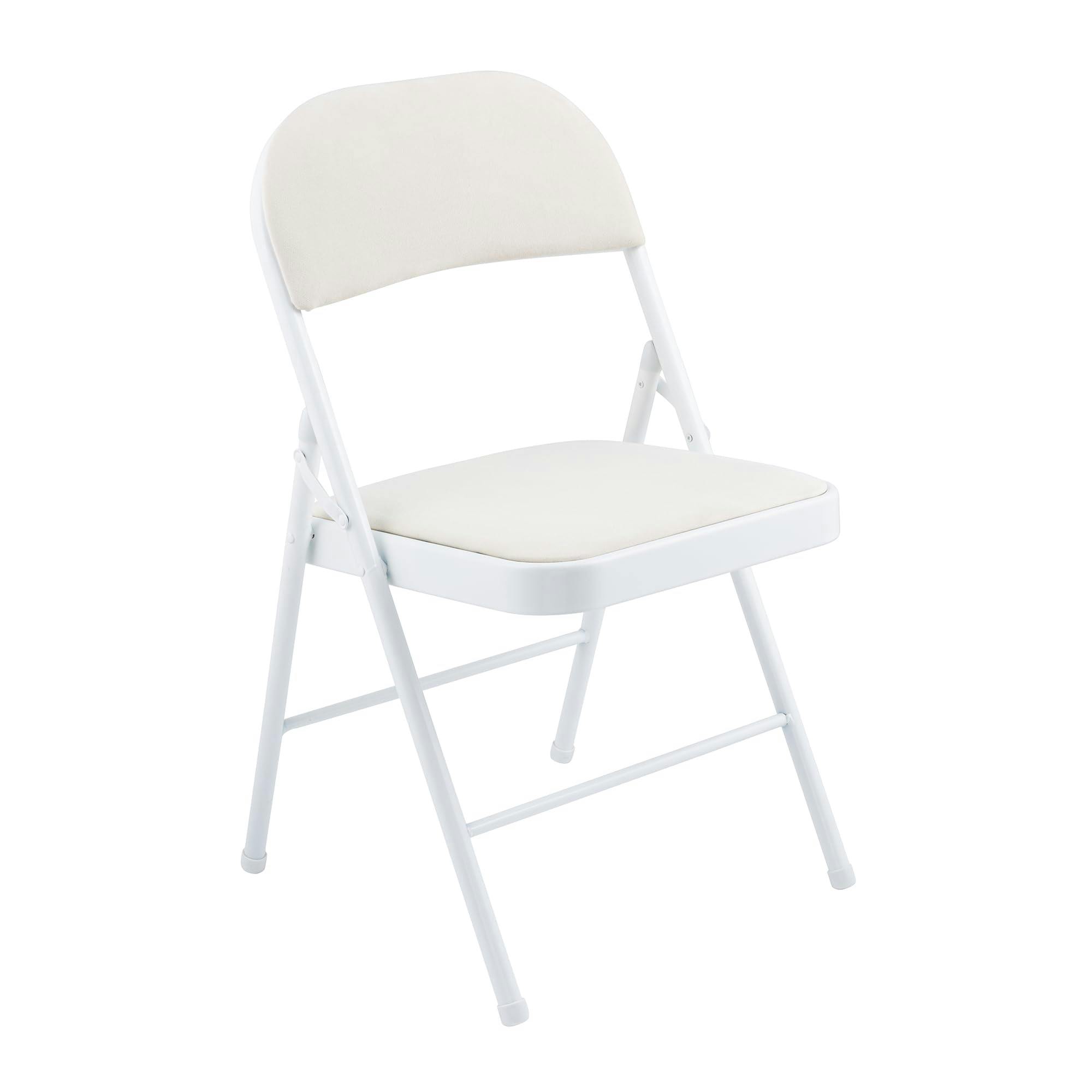 A.unique Home Metal Frame Foldable Chair Velvet Padded Chair For Kitchen, Garden Or Office (White, 1 X Chair), White - Image 2