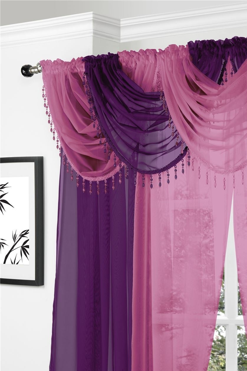 Rackhams Light Beaded Voile Swag Panel - Cerise
