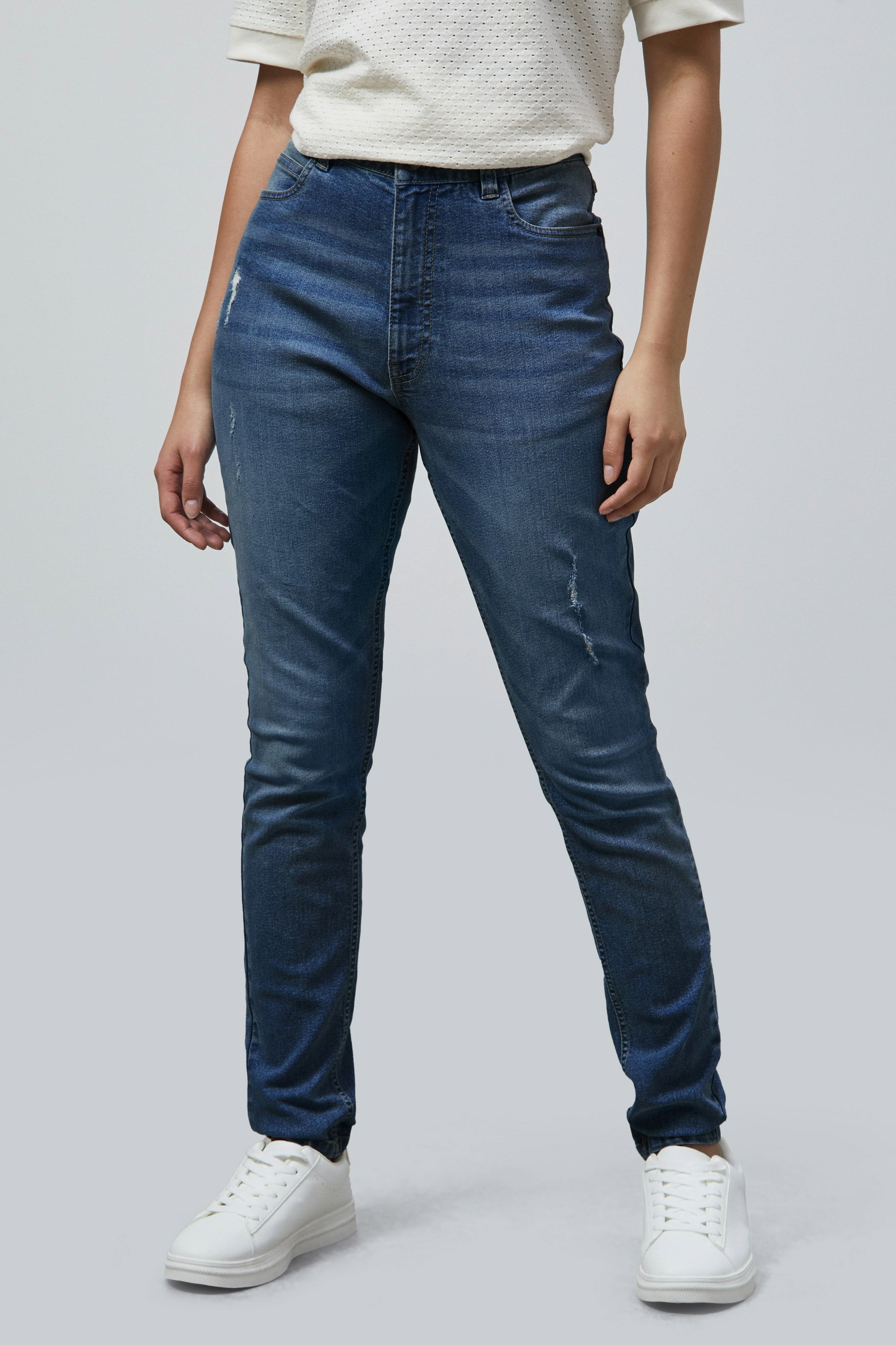 Enorsia Women's Mid Blue High Waist Regular Length Distressed Jeans - Uk 18 - Image 4