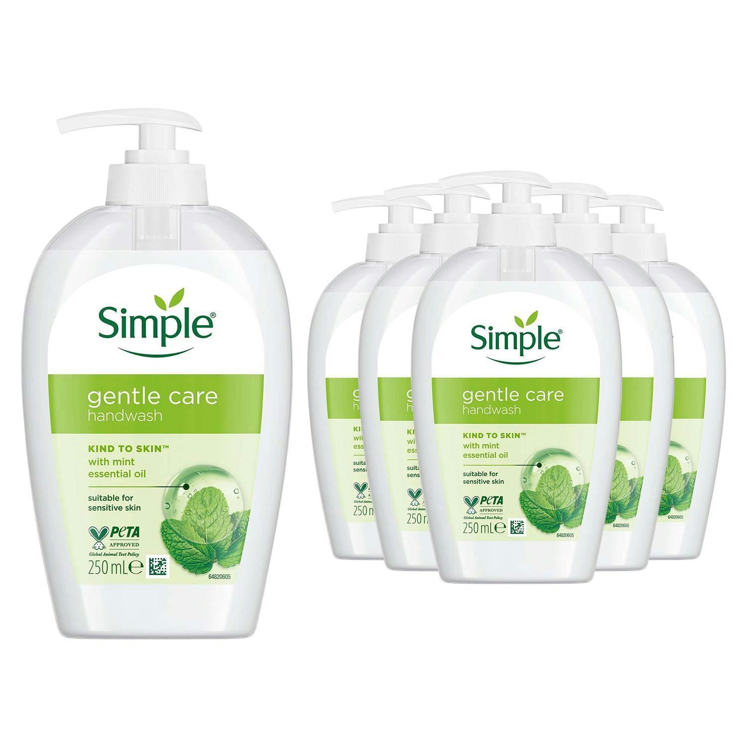 Simple Kind To Skin Gentle Care Hand Wash With Mint Oil, 6 X 250Ml