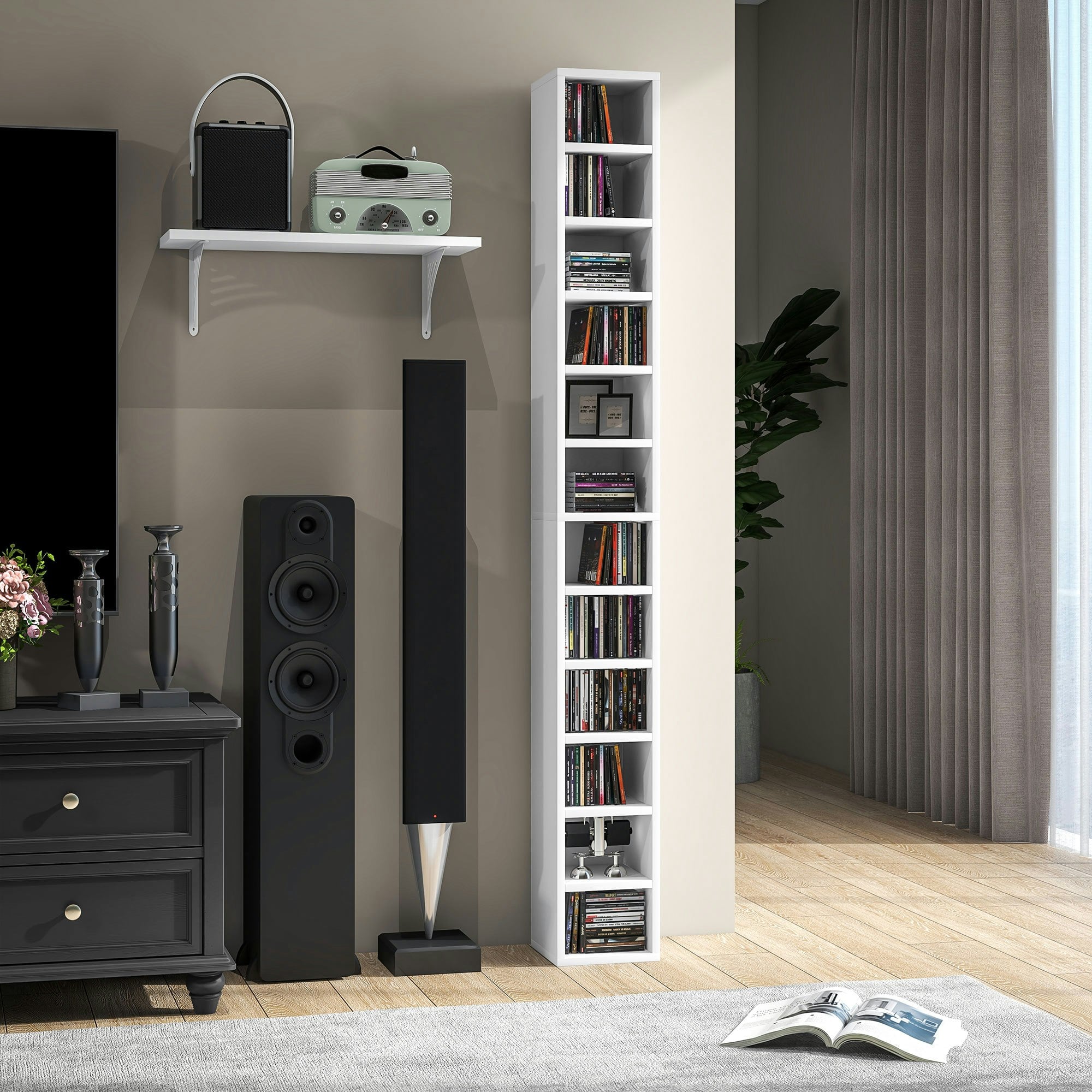 HOMCOM 204 CD Storage Unit, Tower with 12 Tiers, 175cm Tall White - Image 9