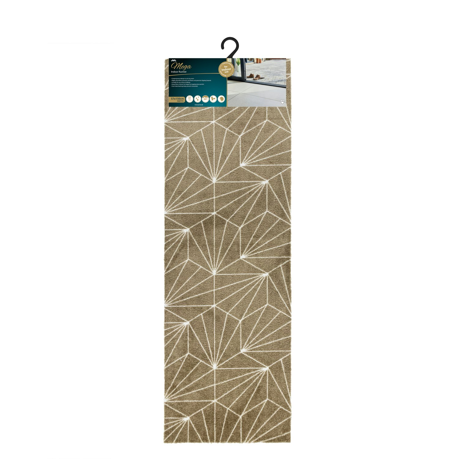 Rackhams Brown Mega Mat Machine Washable Entrance Runner, 50X150cm, Geo