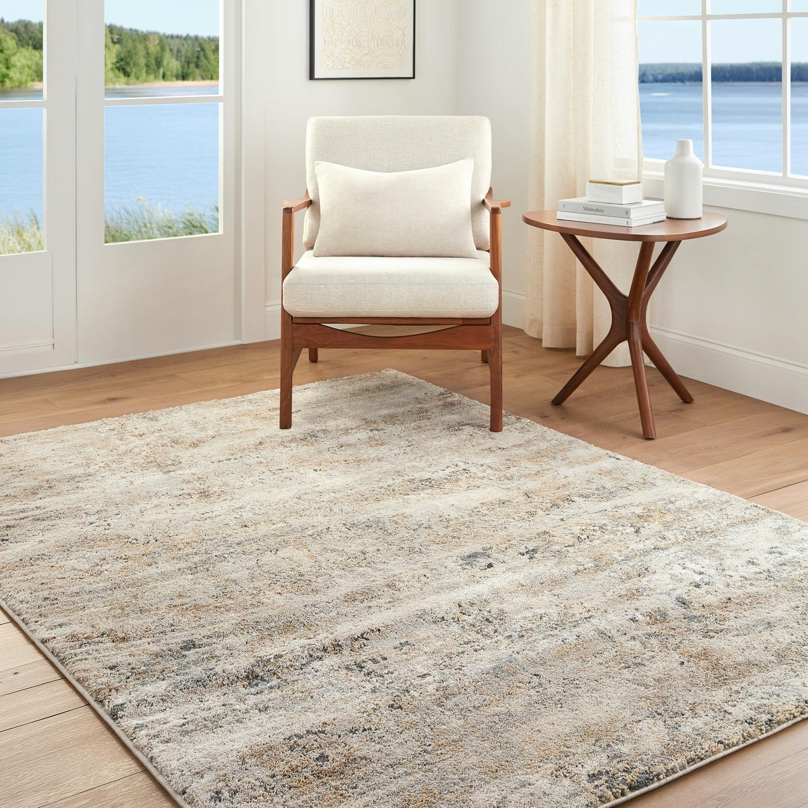 Livabliss Blue/Grey/Beige Avellino-Abstract Modern Marble High Pile Rug - 160 X 213 Cm