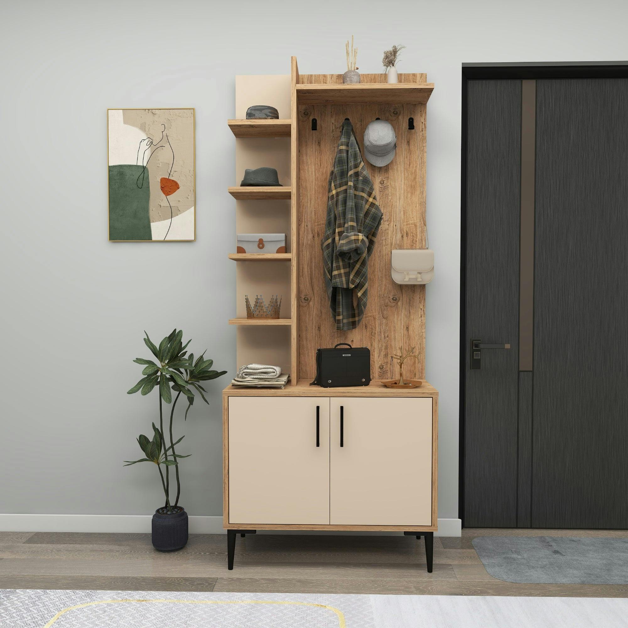Destina Home Beige Lefteris Hallway Coat Rack With Shelves - Atlantic Pine &
