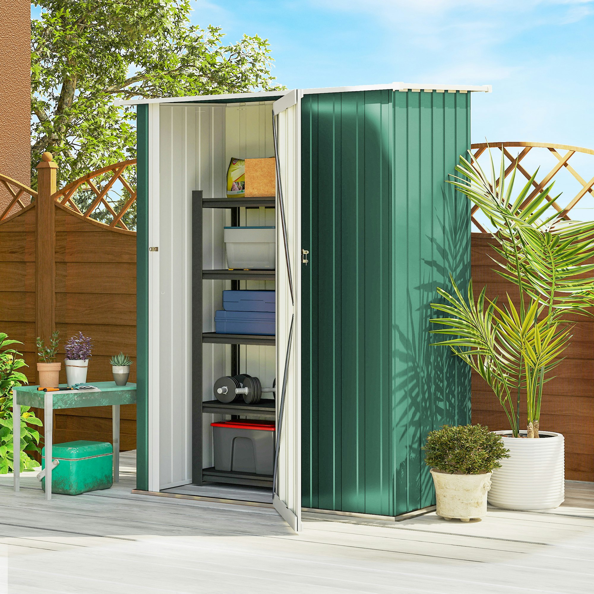 Rackhams Green Outdoor Storage Shed Steel Garden Shed W/ Lockable Door