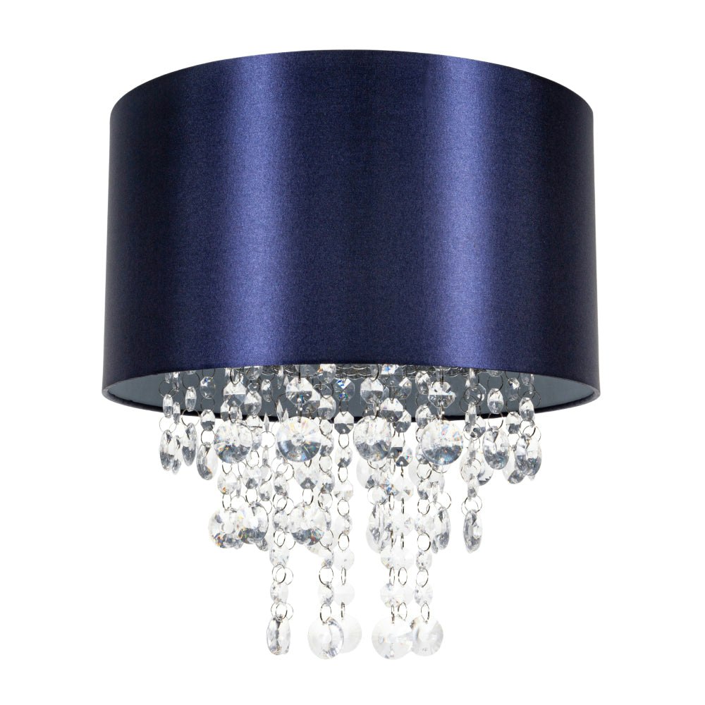 Happy Homewares Light Modern Navy Satin Fabric Pendant Shade With Transparent Acrylic Droplets