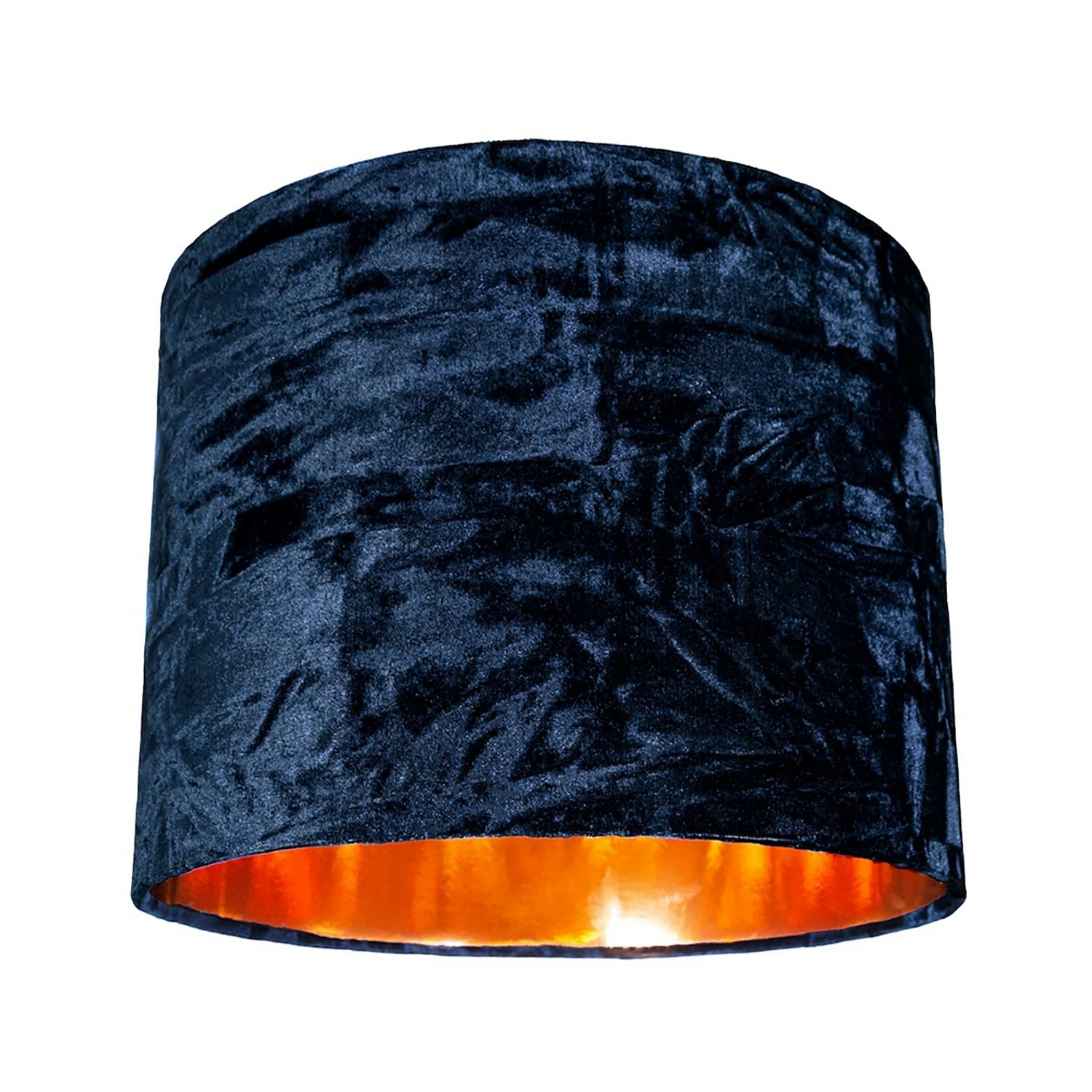 Happy Homewares Blue Modern Navy Crushed Velvet 8" Table/Pendant Lampshade With Shiny Copper Inner