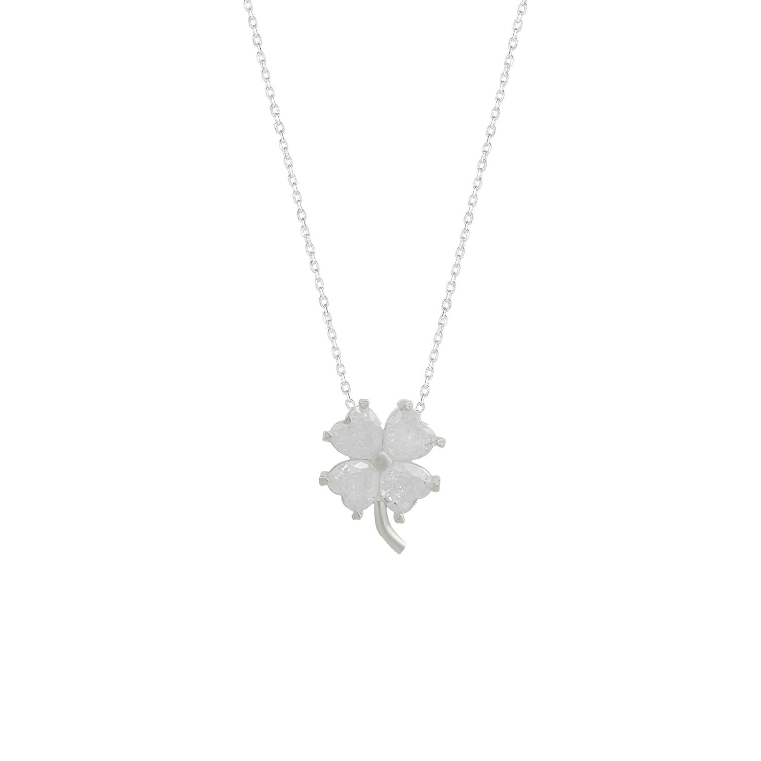 Spero London Silver/White Four Leaf Clover Sterling Necklace