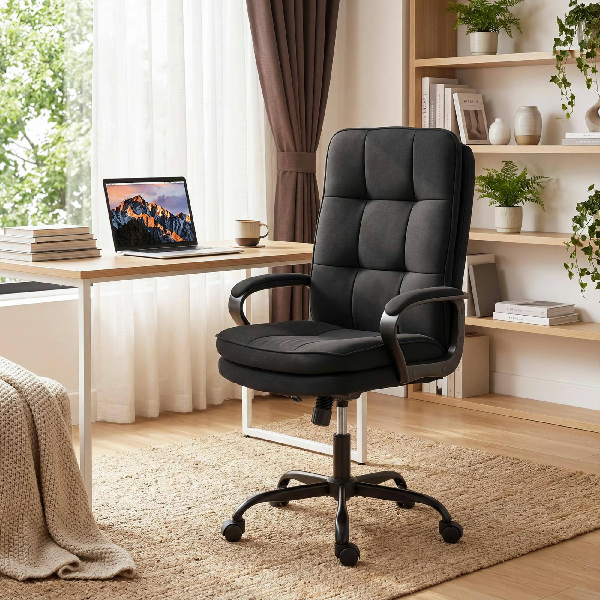 Rackhams Black Fabric Office Chair, Computer Desk Chair For Home,