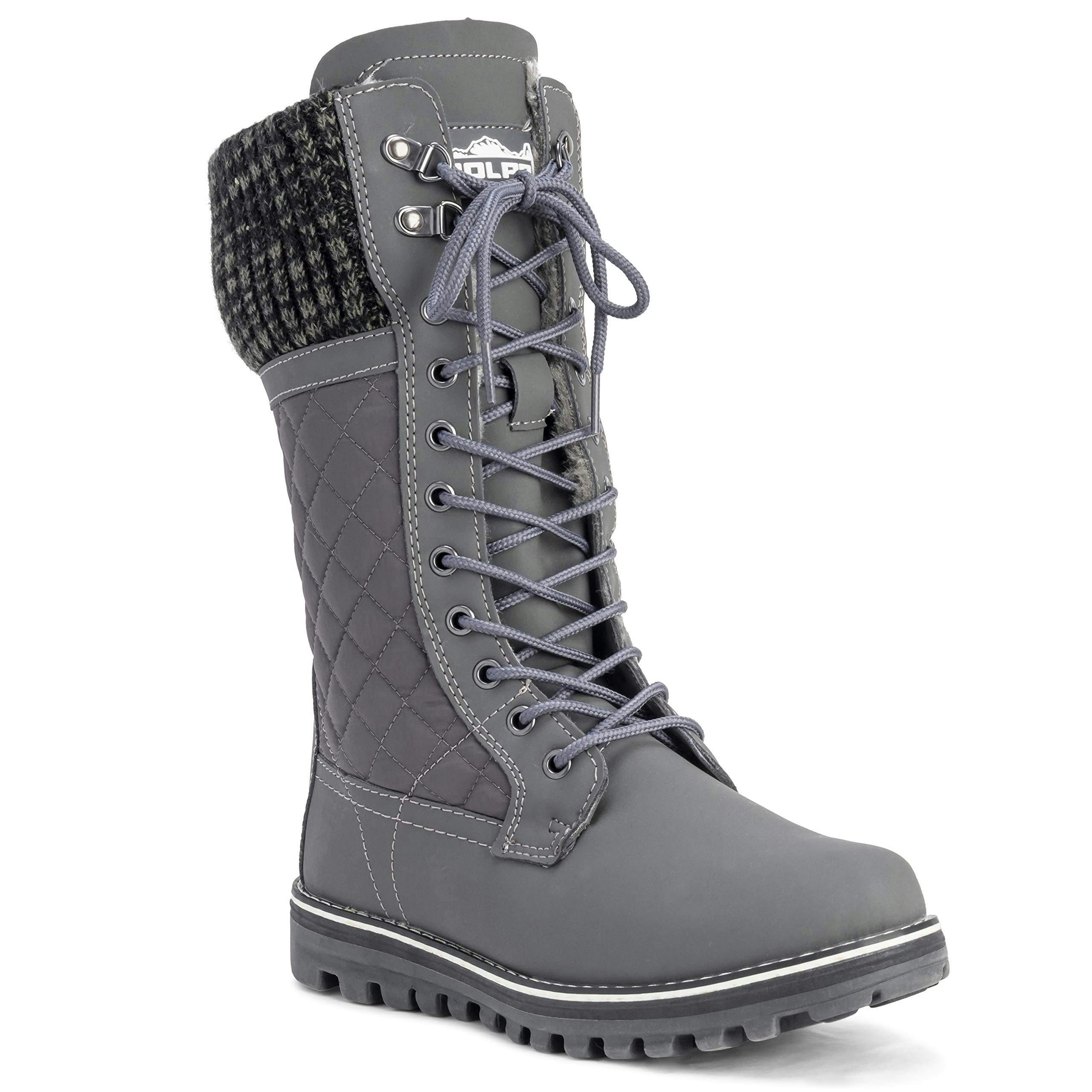 Viva Women's Grey Faux Fur Thermal Waterproof Outdoor Snow Winter Calf Boots - 8