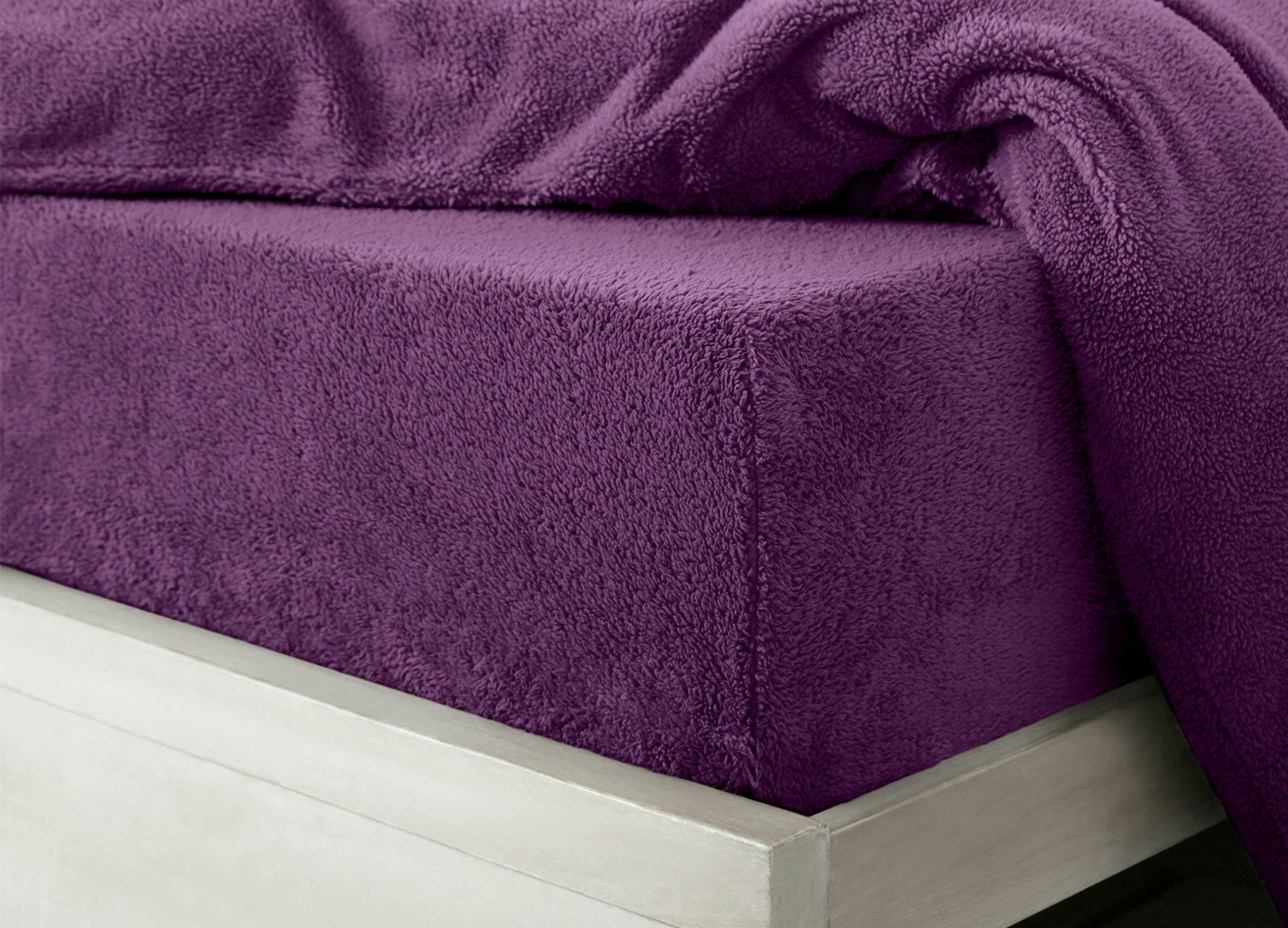 Rackhams Purple Teddy Fleece Warm And Cosy Fitted Sheet - Super King