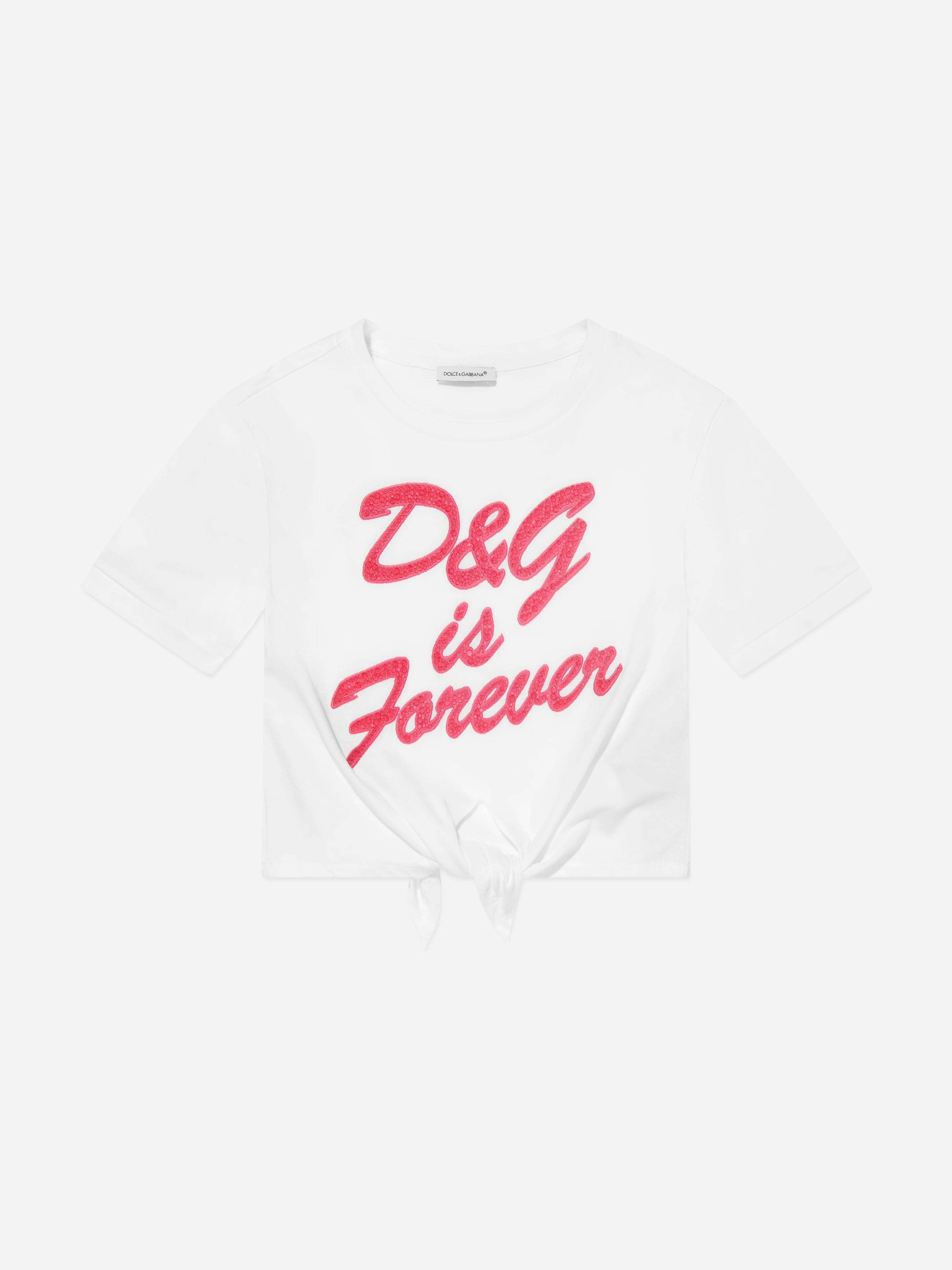 Dolce & Gabbana Kids Girls White Dolce & Gabbana Logo Tie Front T-Shirt In - 5 Yrs