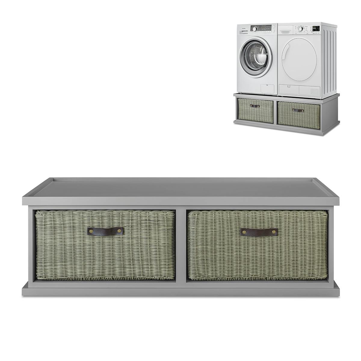 Statement Furniture Grey Tetbury Washing Machine And Dryer Stand, Double Appliance Pedestal With Storage - Dove