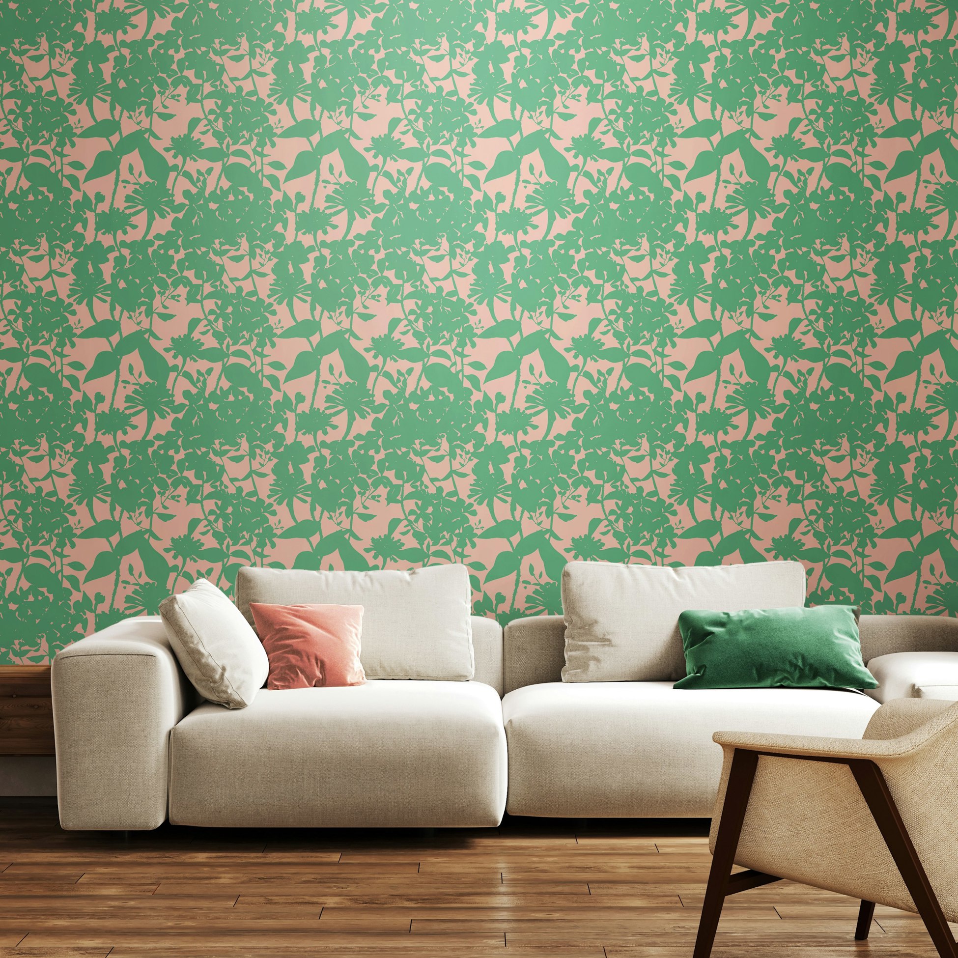 Rackhams Summer Silhouette - Jade & Blossom 10M Wallpaper