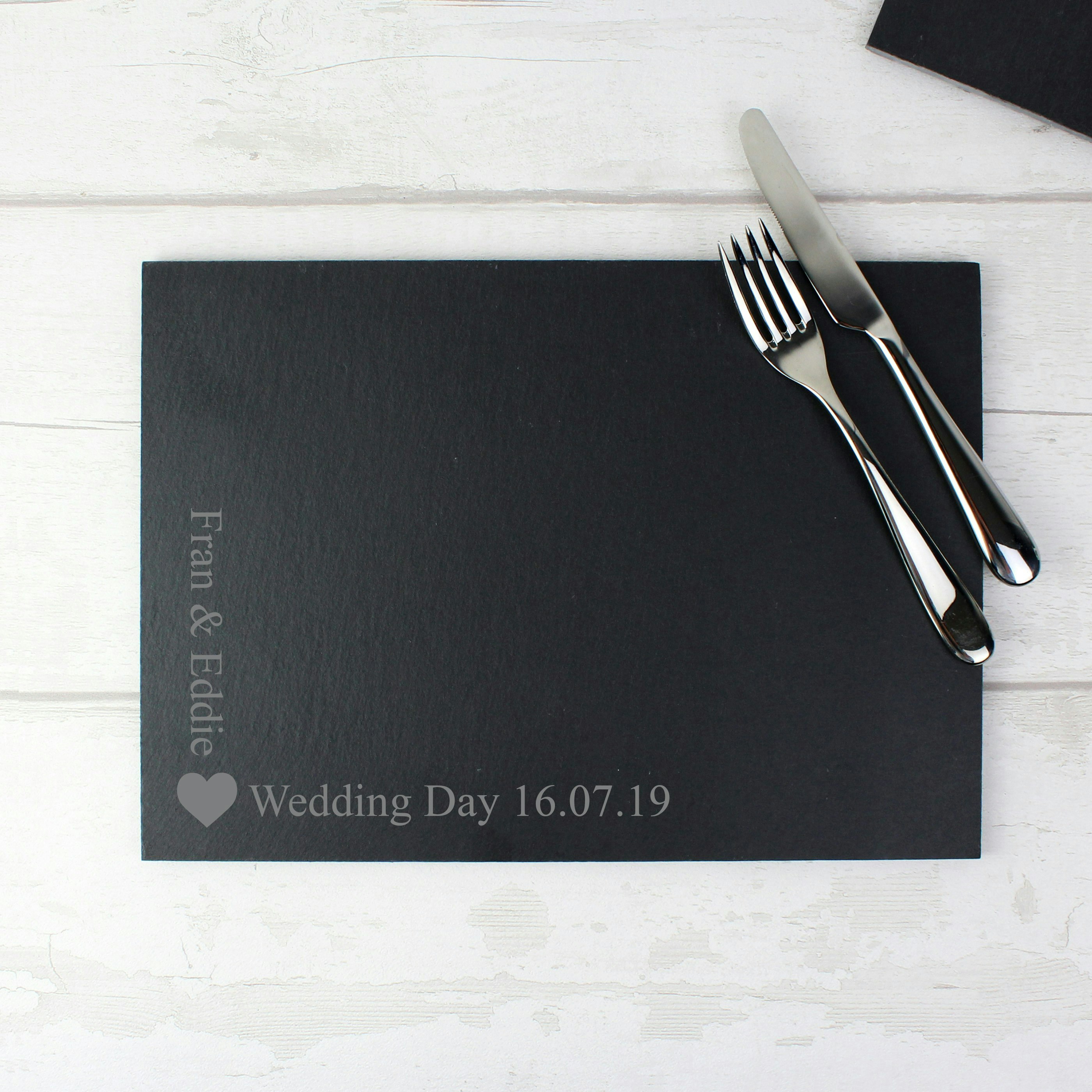 Personalised Memento Company Gold Personalised Heart Motif Slate Placemat