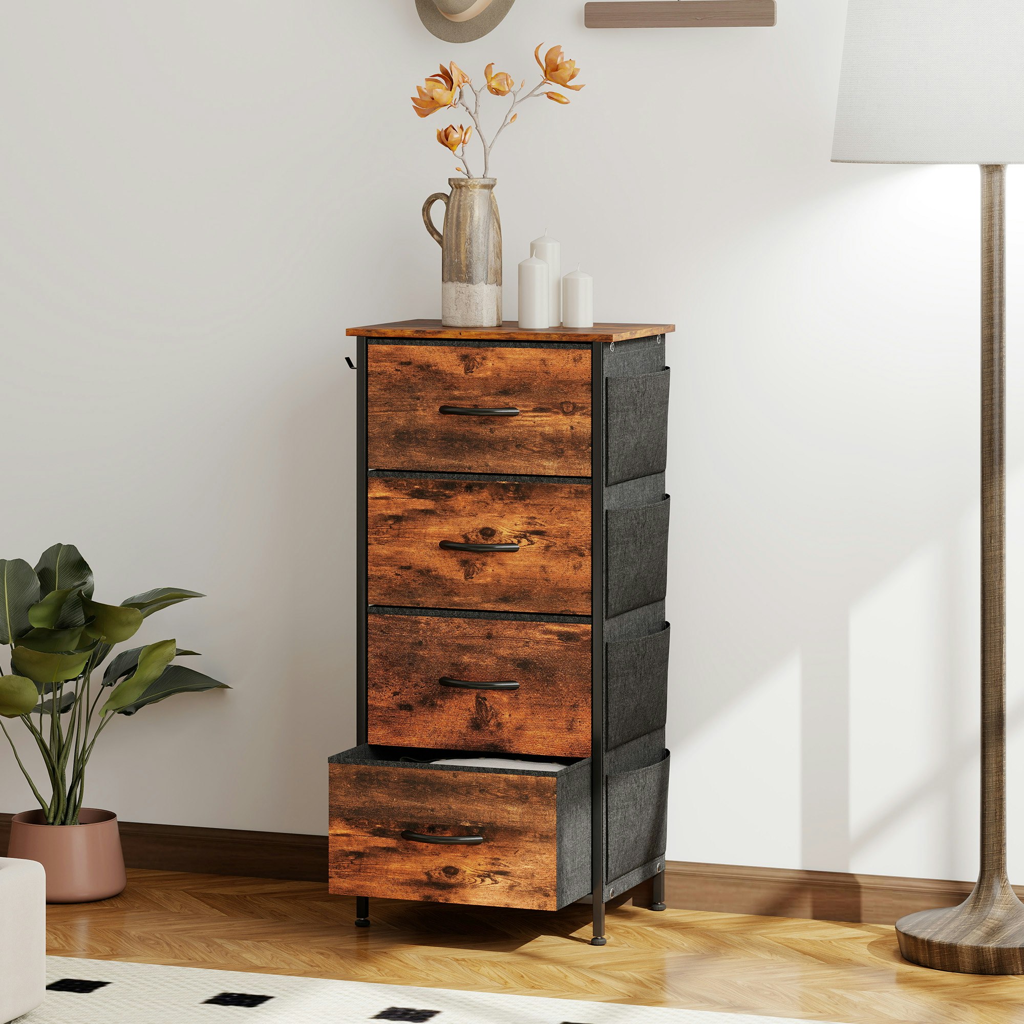 Rackhams Beige/Brown Fabric Chest Of Drawers, 4 Drawer Dresser For Bedroom, - Rustic - 4 Fabric Drawers