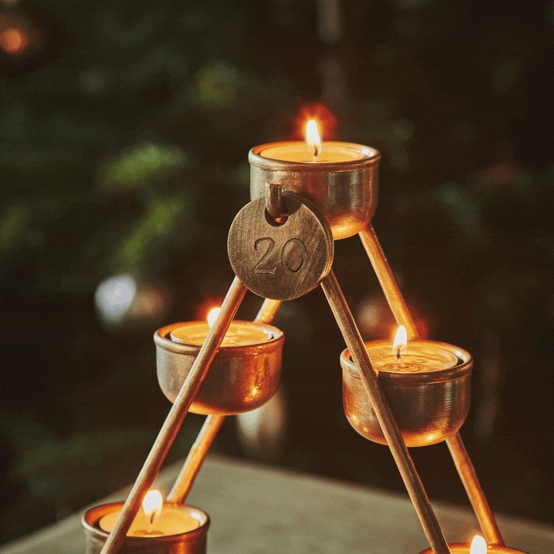 Rackhams Advent Countdown Candle Holder With Date Discs In Antique Brass