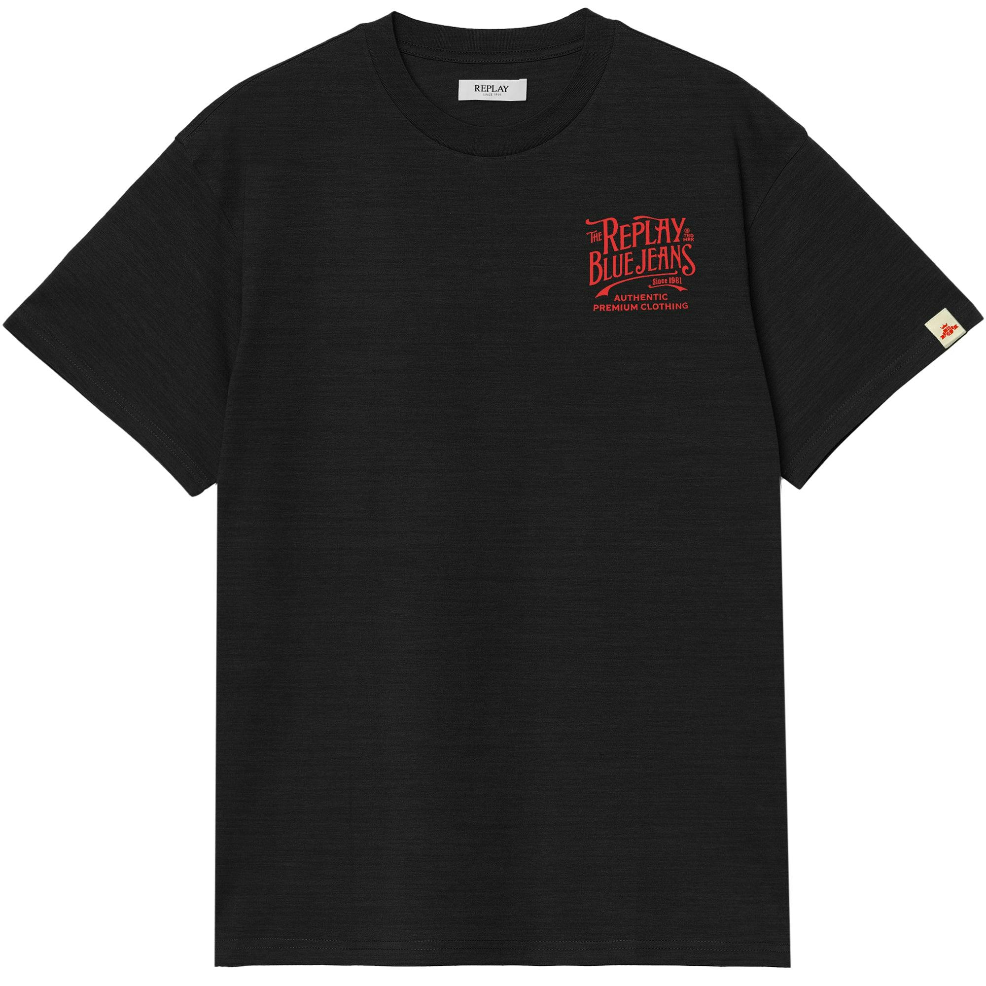 Replay Men's Black Royal Eagle Back Print T-Shirt - Small