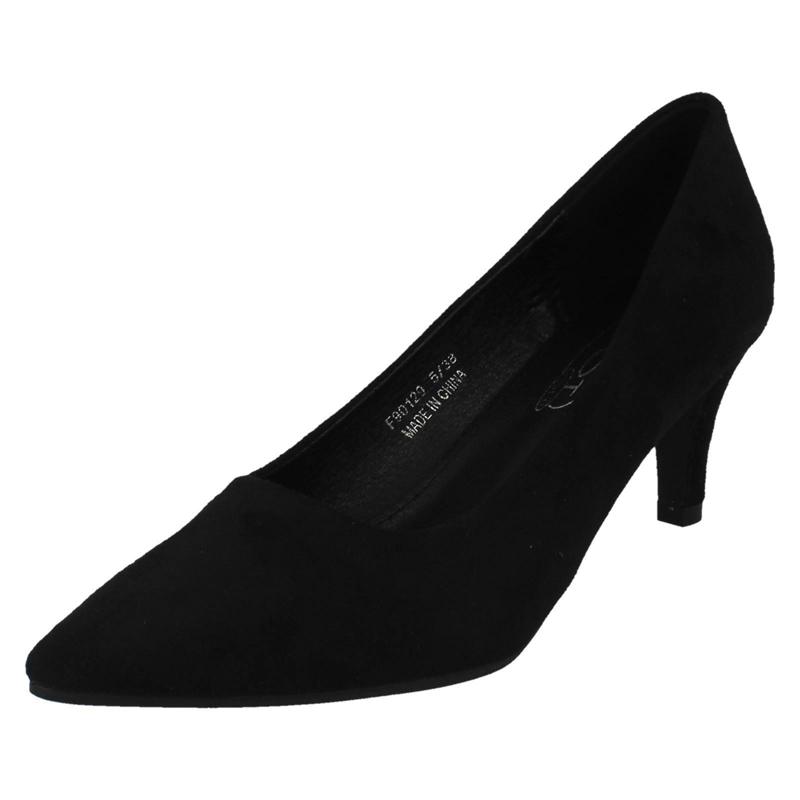 Spot On Women's Black Court Shoes F90129 - Microfibre - Uk 6