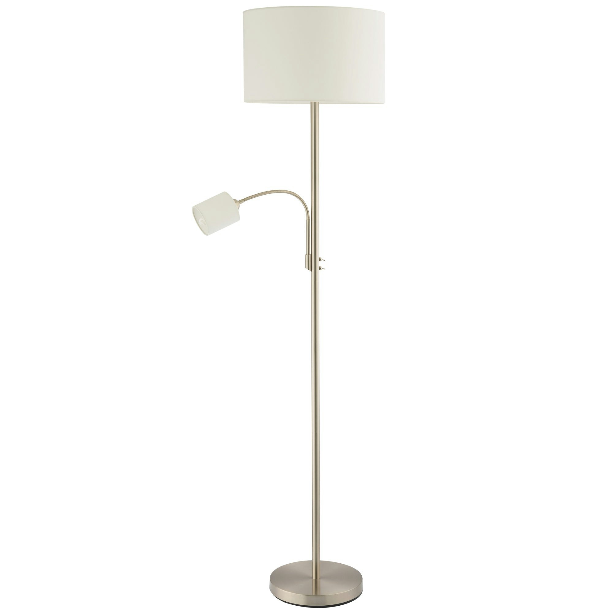 Happy Homewares Light/White Contemporary Mother & Child Floor Lamp In Satin Nickel With Cotton Fabric Shades 180Cm