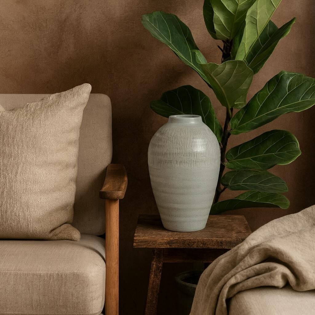 Rackhams White Terravine Medium Olpe Ceramic Vase With Textured Finish
