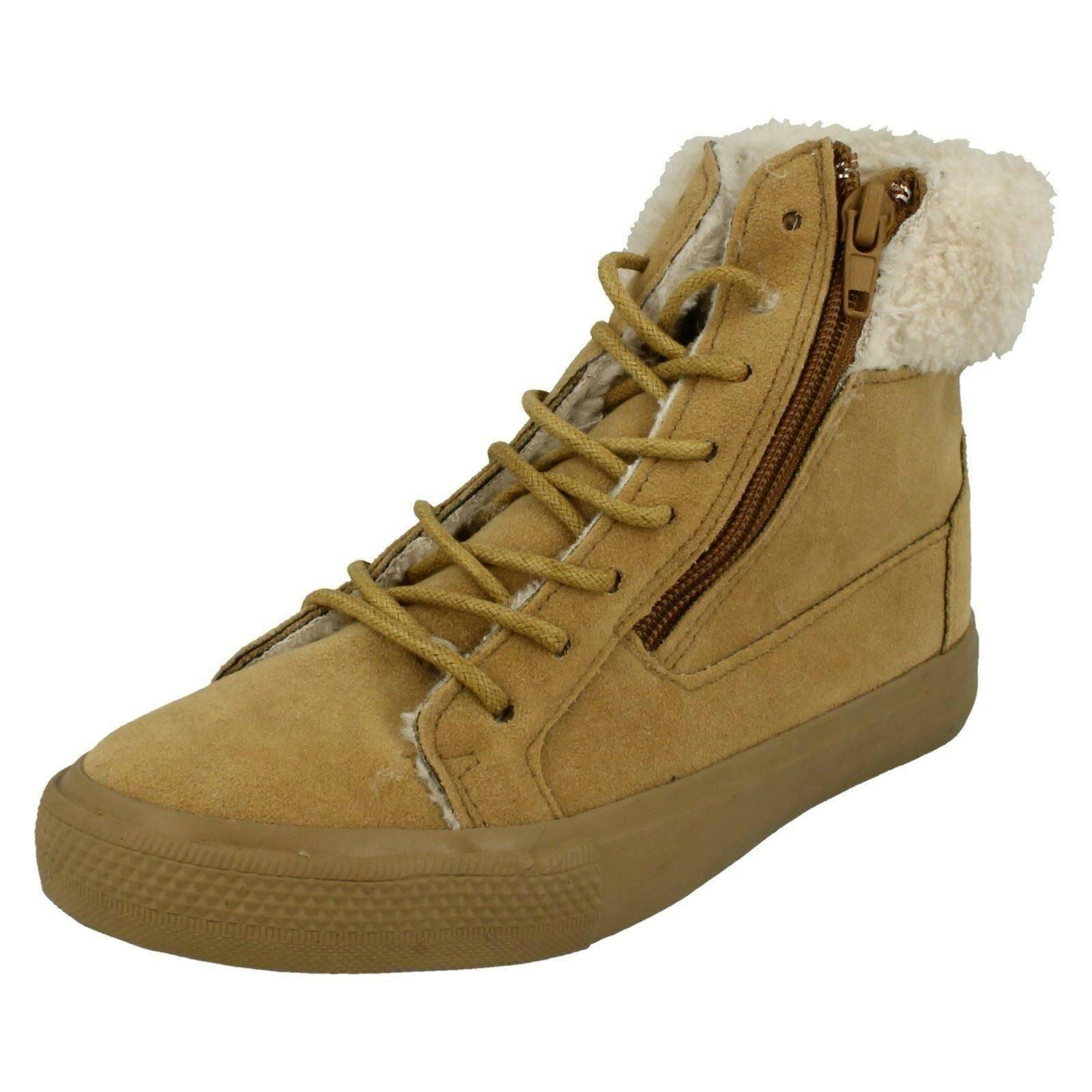 Spot On Girls Casual Suedette Ankle Boots With Faux Fur Lining - Tan - Uk 13 Child