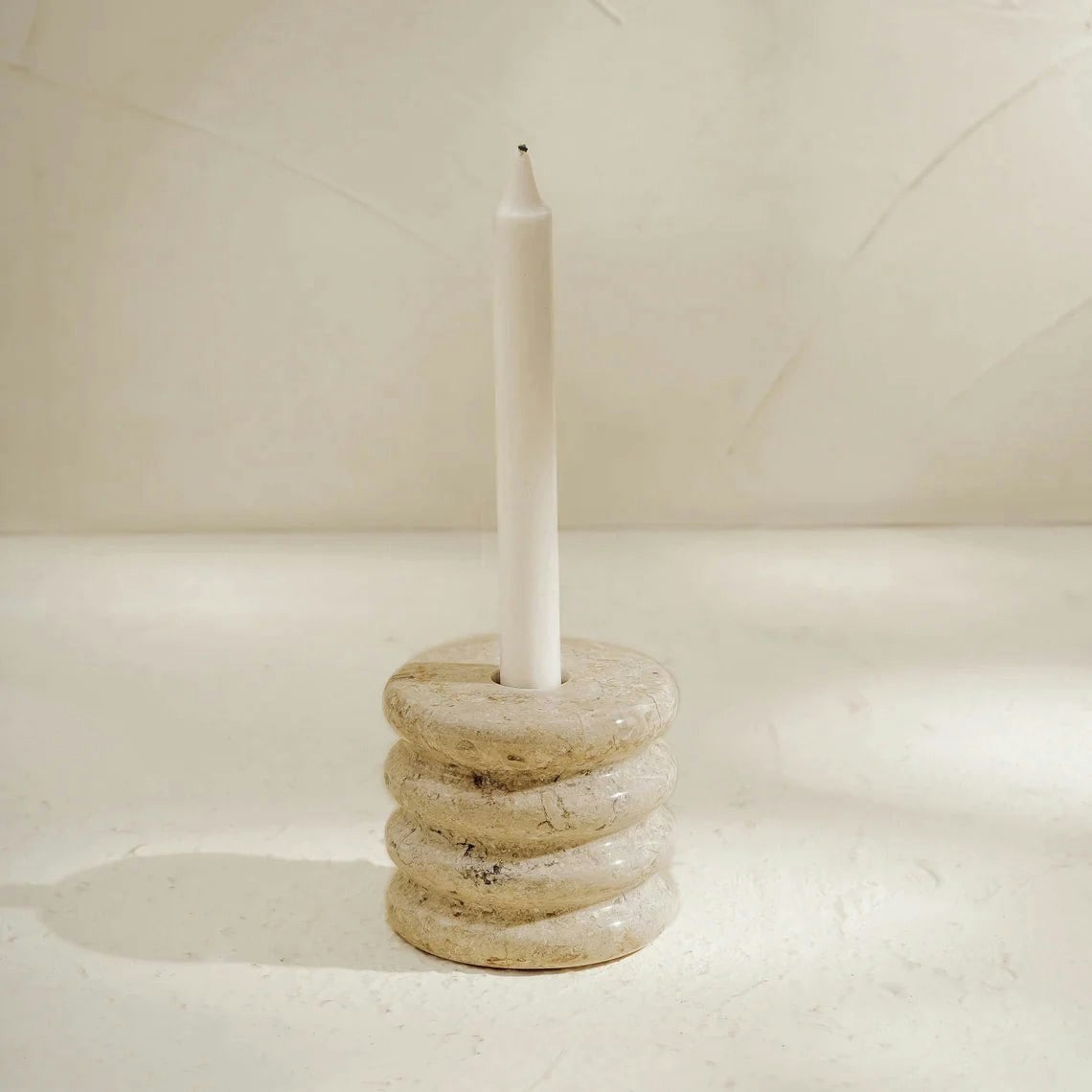 Coastal Villa Homeware Golden/Onyx/Beige Candle Stick Candle Holder - Marble And