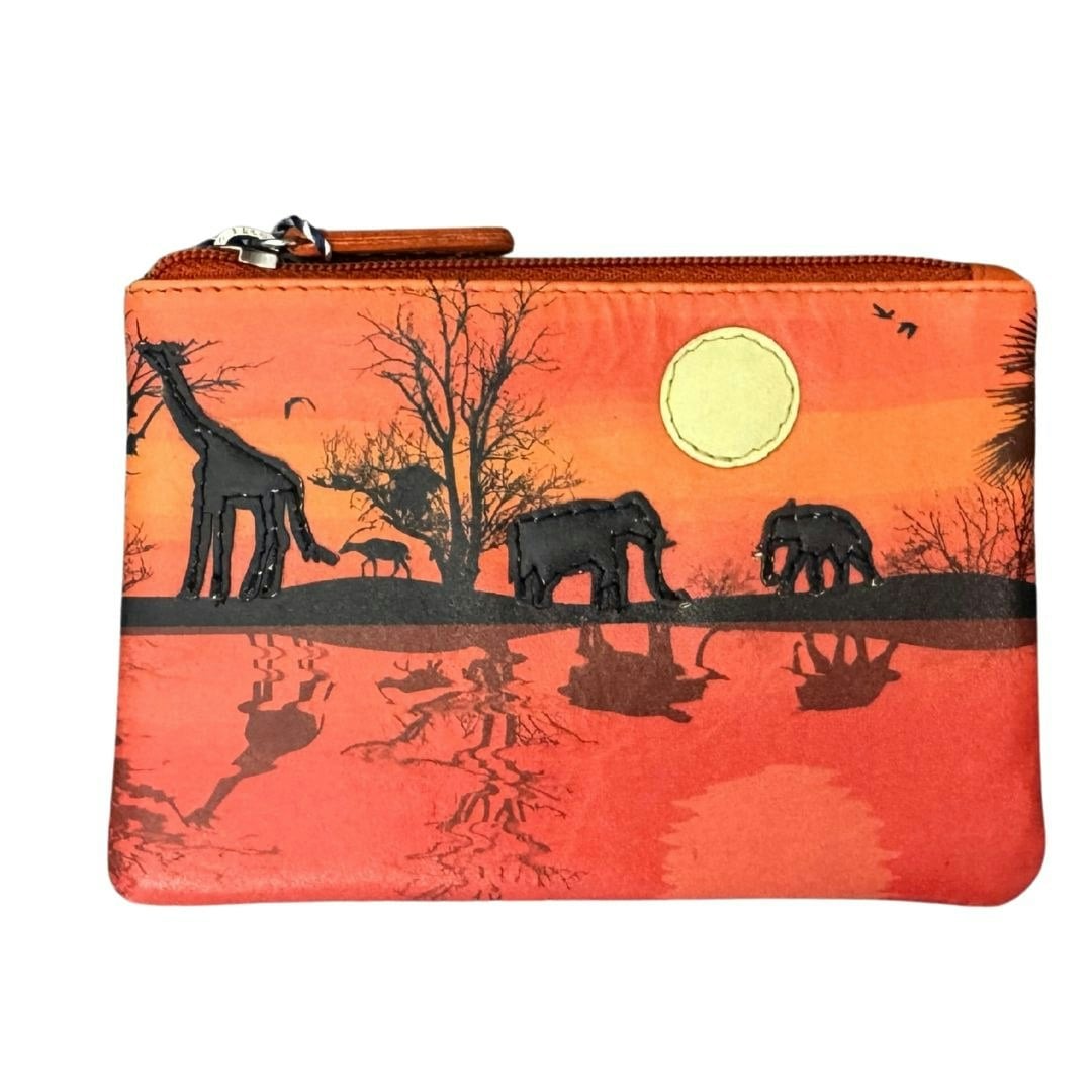 Mala Leather Light Savanna Safari Elephants & Giraffes Leather Coin Purse - Savanna