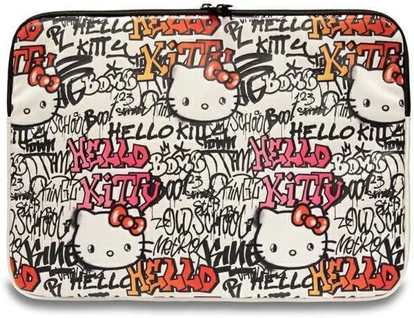 Hello Kitty Beige Zip Pu Tags Graffiti Sleeve For 14" Laptop - Hkcszpdgpte