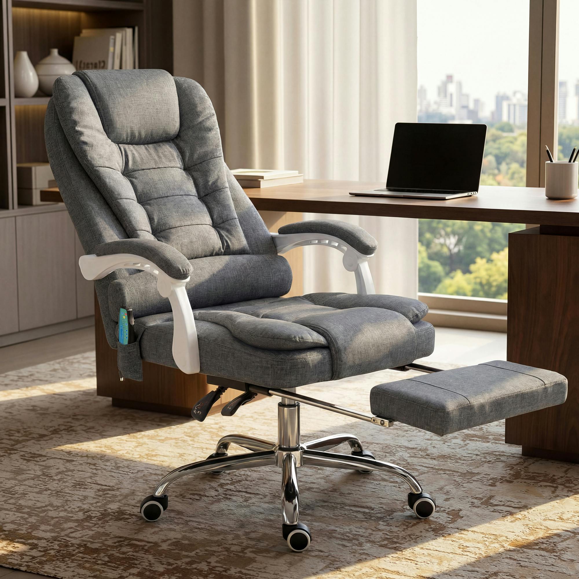 Vintage High Back Heated Massage Office Chair with 6 Vibration Points - Grey - Image 6