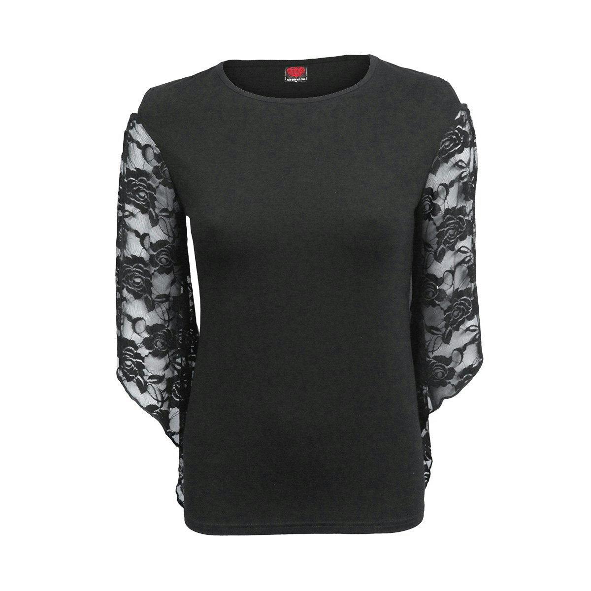 Spiral Direct Dark Gothic Elegance - Rose Lace Sleeve Top - L - Spi - Spi