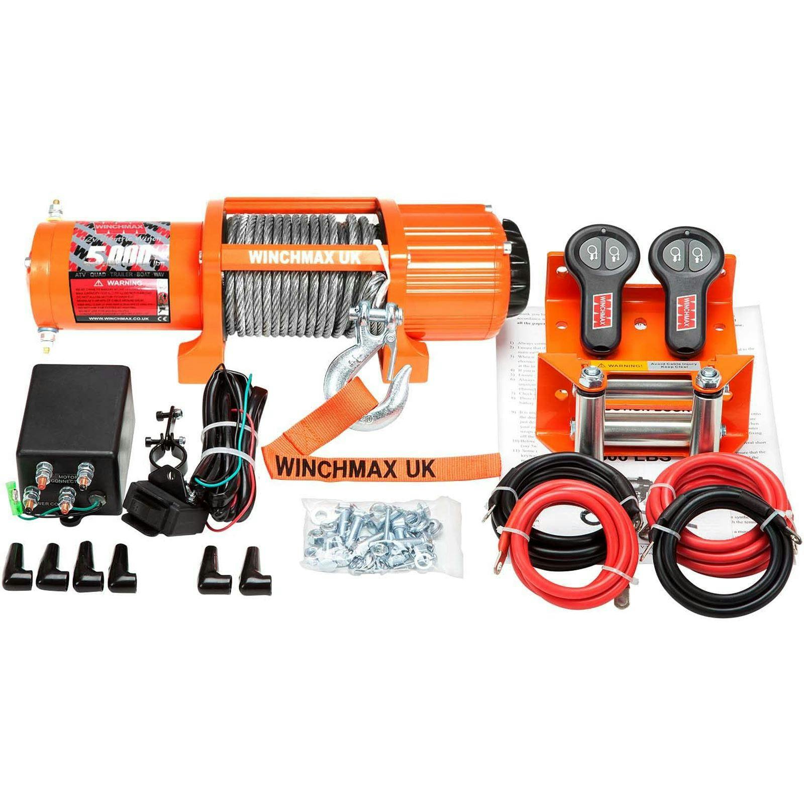 Winchmax Light 5,000Lb (2,268Kg) 12V Winch 152M X 63Mm Steel Rope, 1/4 Inch Clevis Hook, Twin Remotes