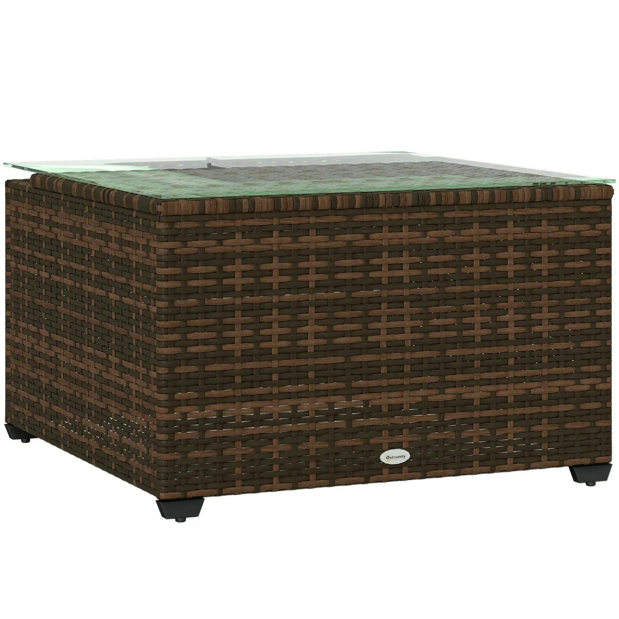 Outsunny Brown Rattan Outdoor Coffee Table With 5Mm Tempered Glass Top - Steel Frame, Adjustable Feet, 62X62x38 Cm, 50Kg, 867-226V00bn - Image 3