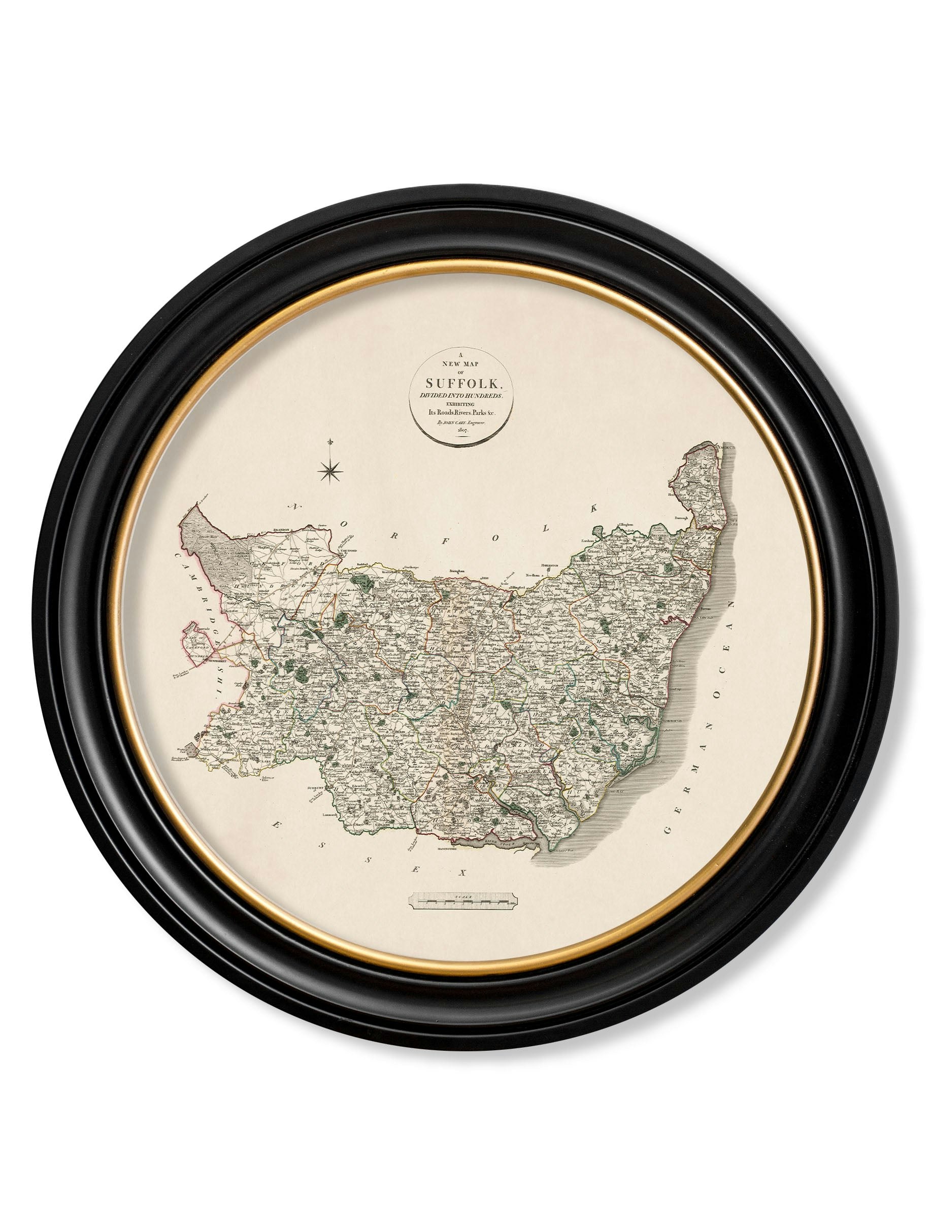 Rackhams Black C.1806 County Maps Of England - Round - 70 X 70Cm - Suffolk