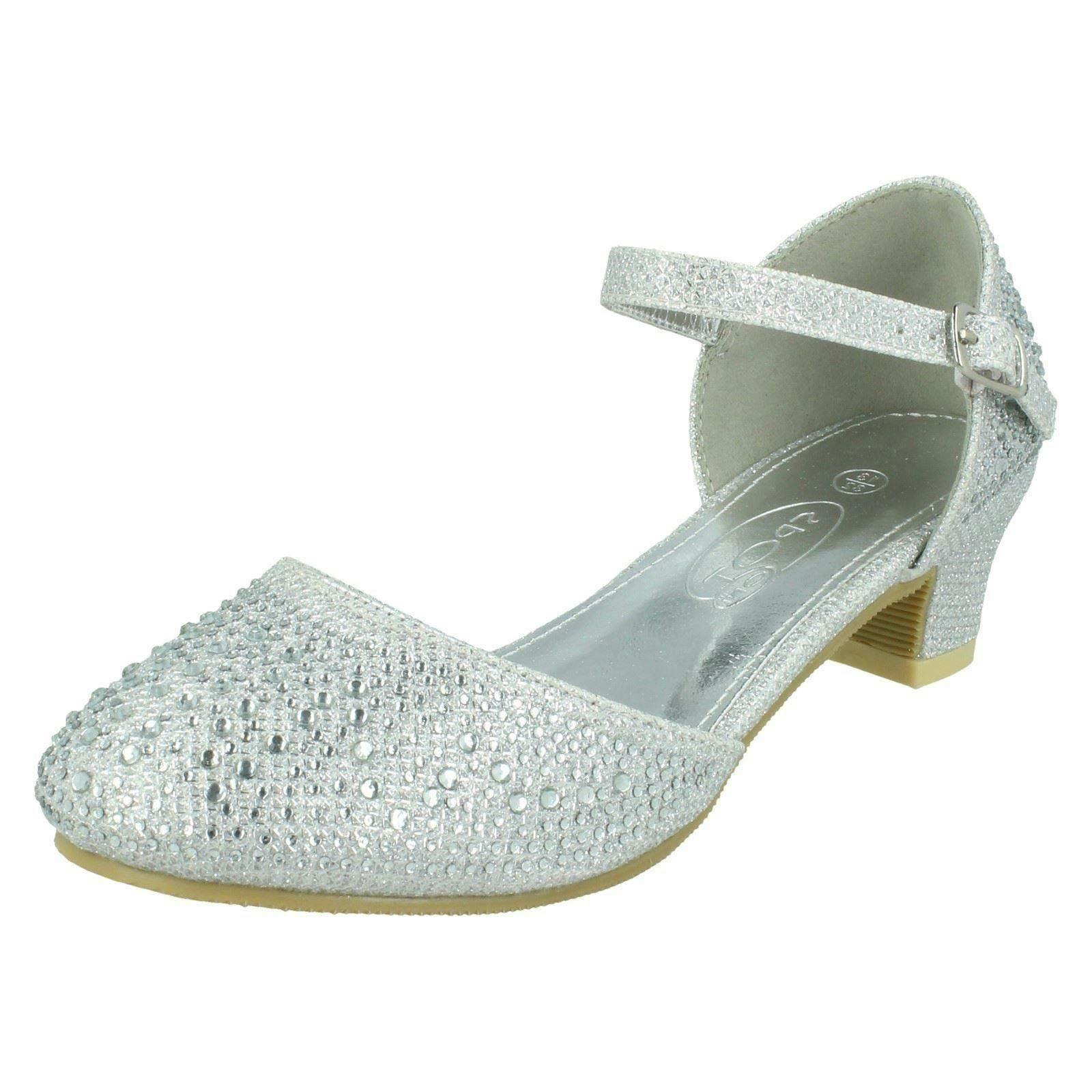 Spot On Girls Silver Buckle Ankle Strap Glitter Shoes H3084 - Uk 12 Child
