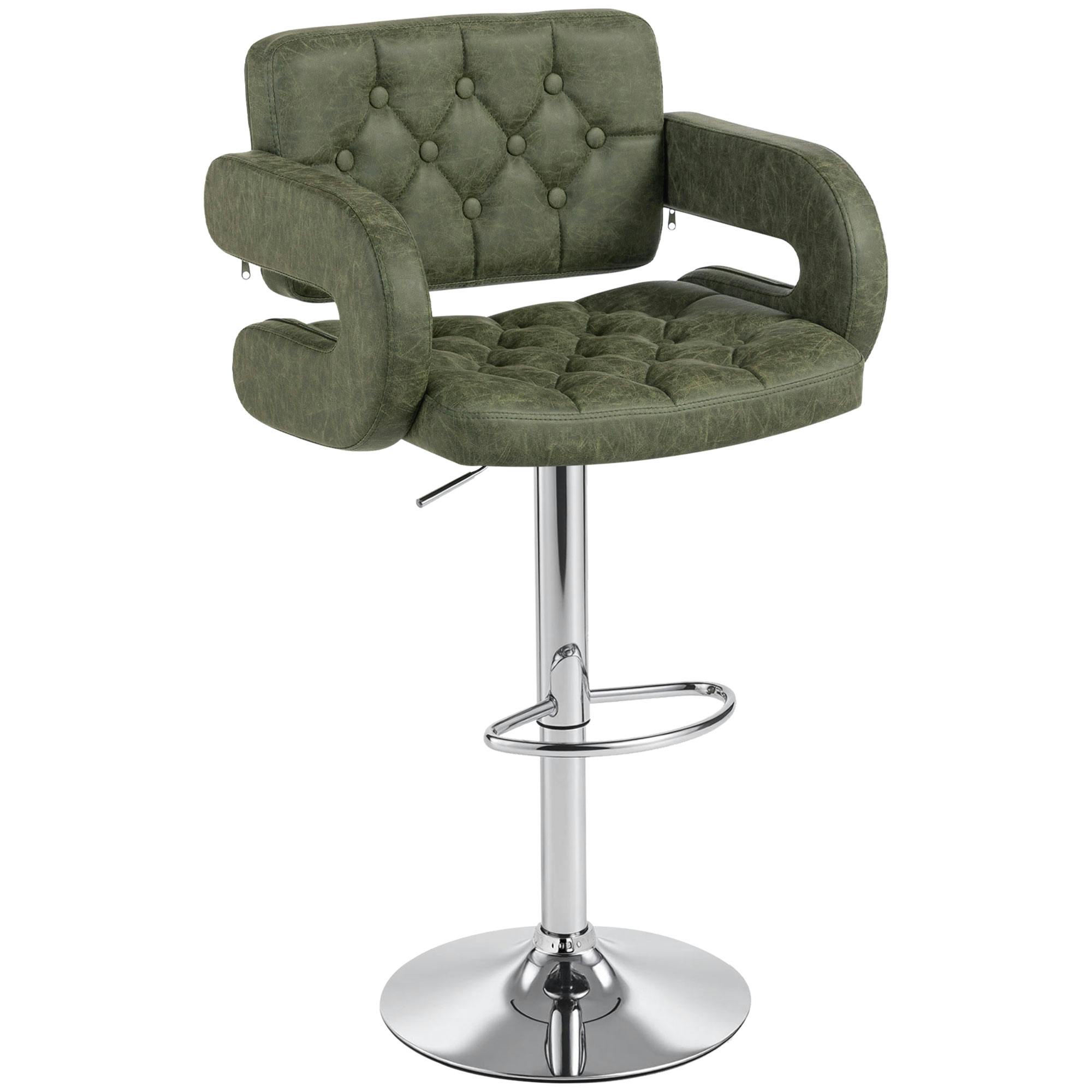 Homcom Brown/Green Adjustable Height Barstool Steel Pole Pu Leather,