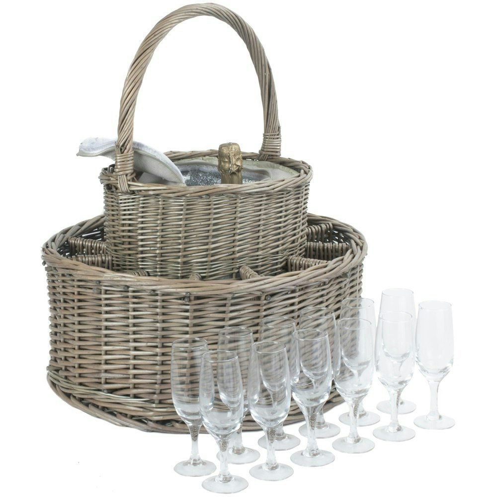 Rackhams Red Chilled Wicker Drinks Basket With Glasses