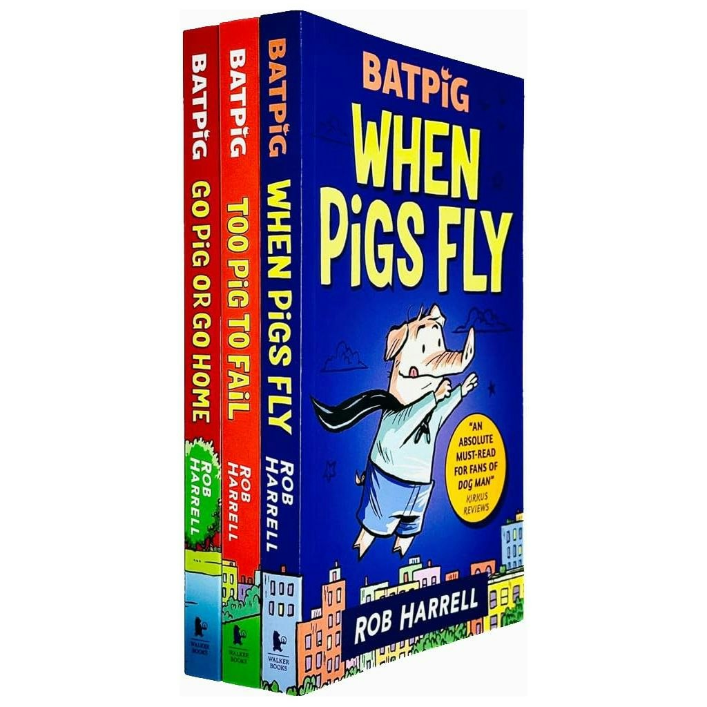 Walker Books Batpig Series Book Set By Rob Harrell When Pigs Fly, Too Pig To Fail & Go Pig Or Go Home Size 3