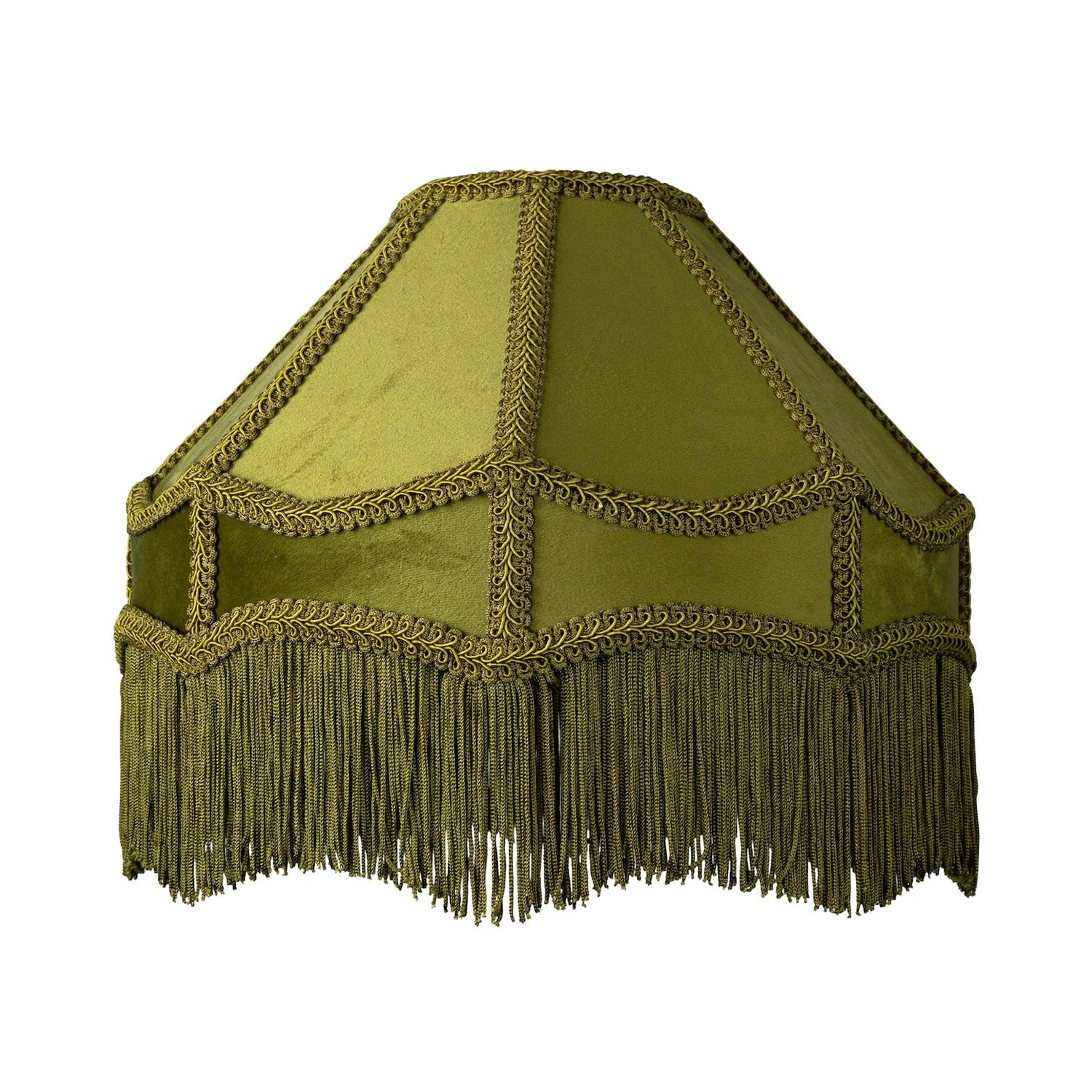 Rackhams Green Traditional Victorian Empire Lamp Shade In Olive Velvet With Long Tassels