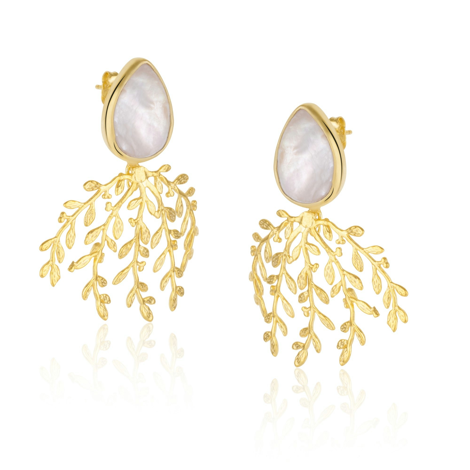 Spero London Silver Mother Of Pearl Olive Branch Sterling Earrings