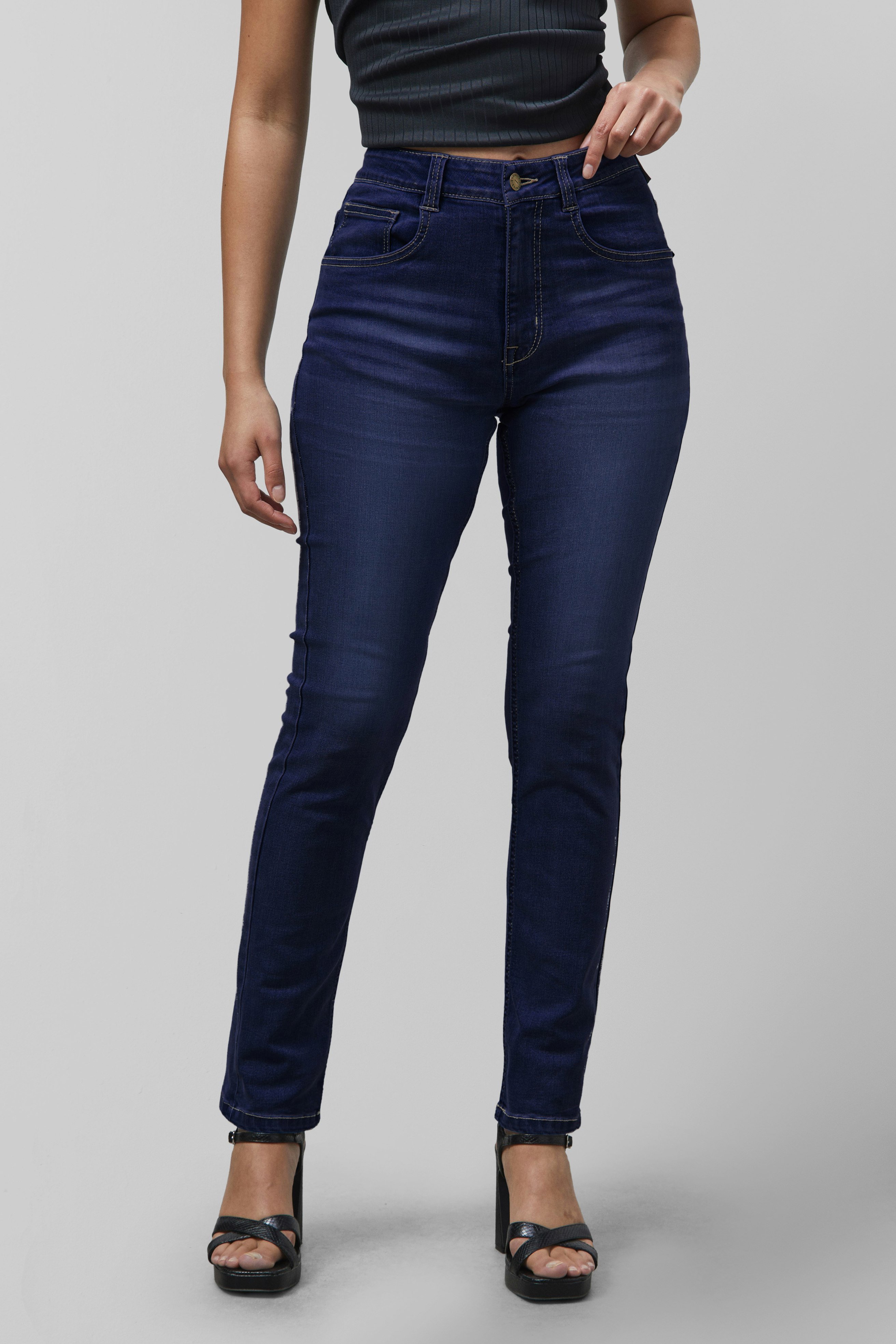 Enorsia Blue High Waist Slim Fit Jeans - 8 - 70% Cotton, 25% Polyester, 2.8% Viscose, 2.2% Spandex - Deep - Image 3