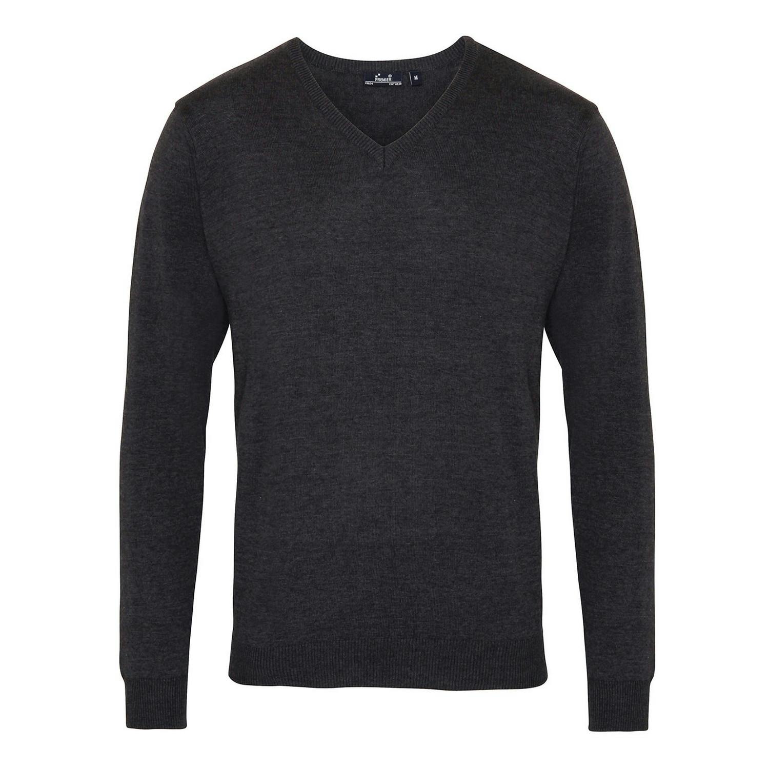 Premier Men's Charcoal Knitted Cotton Acrylic V Neck Sweatshirt In | Size: 4XL - Image 3