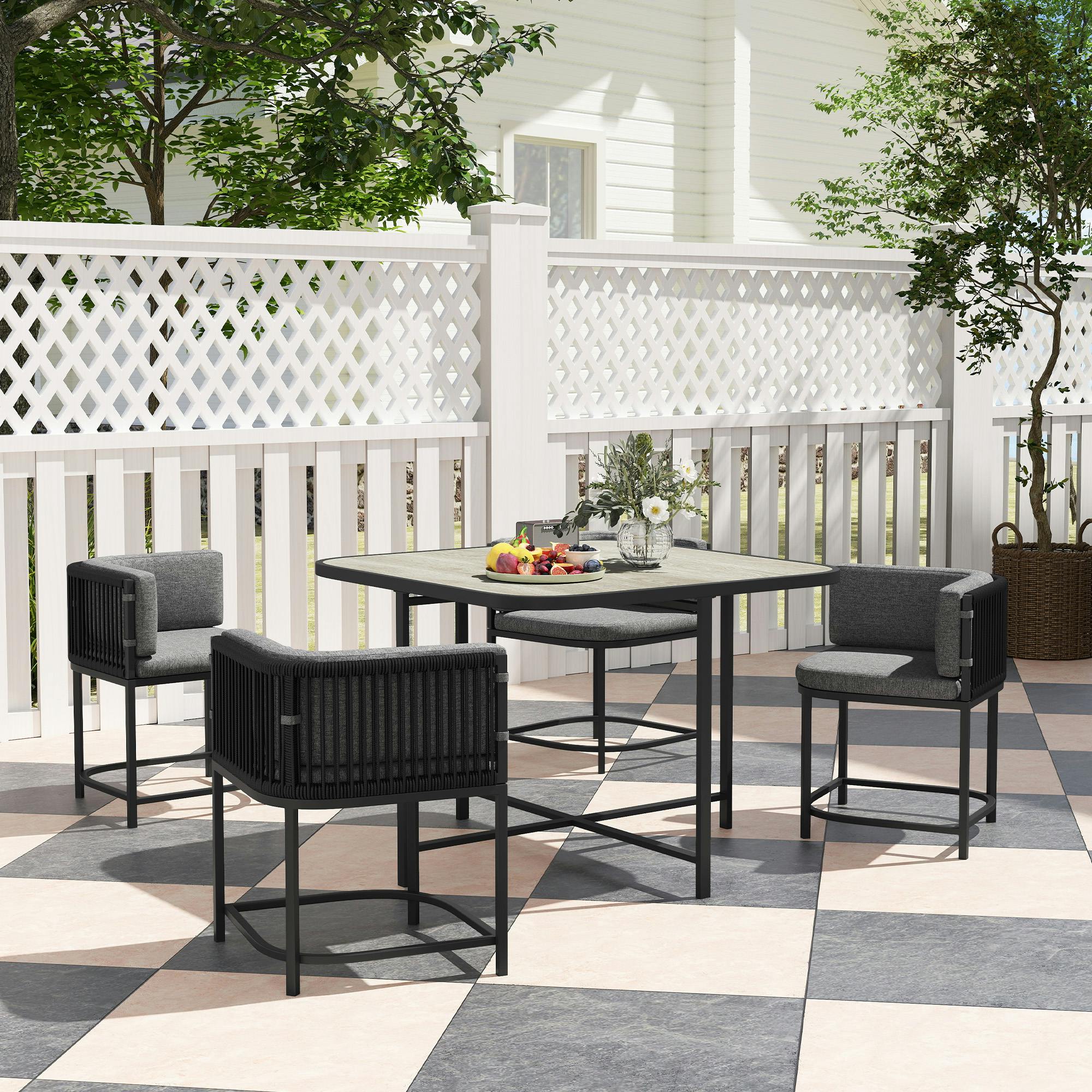 Rackhams Grey 4 Seater Rattan Dining Set With Cushions,