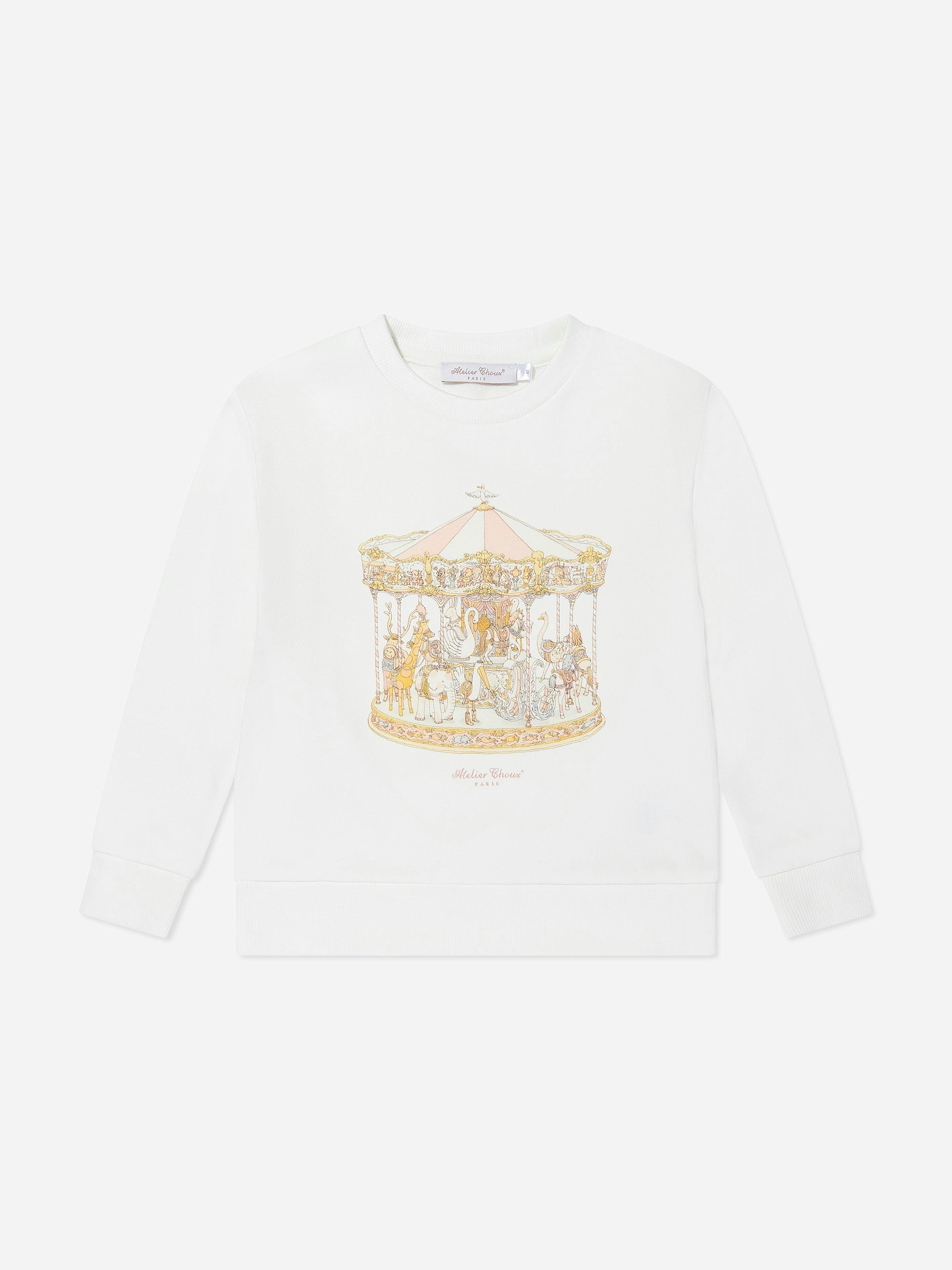 Atelier Choux Girls Ivory Carousel Sweatshirt In - 10 Yrs