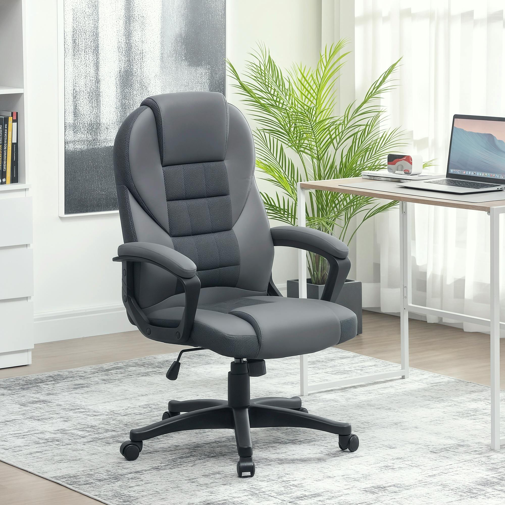 Homcom Grey Executive Office Chair With High Back, Computer Chair, Charcoal - Charcoal - Yes - Executive Office Chair