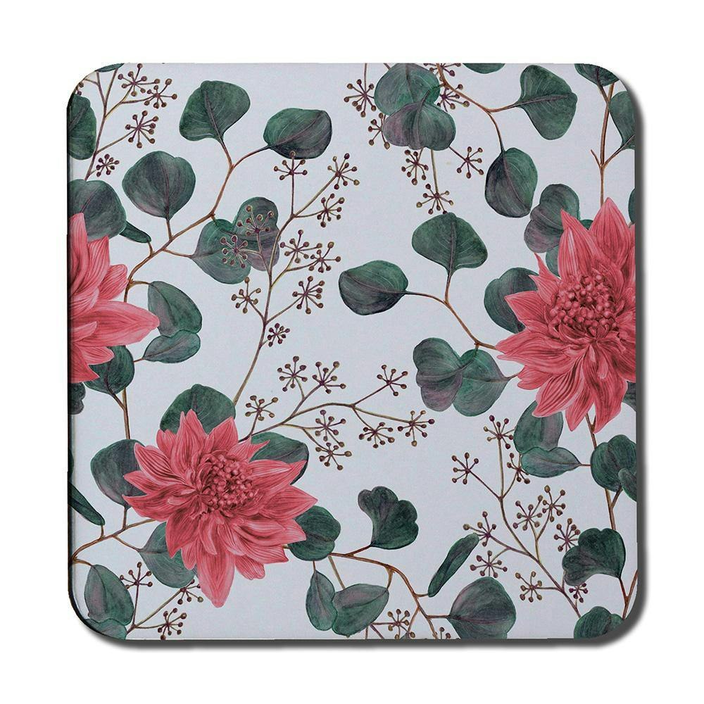 Benjamin Tate Design Red/Green Flowers, Leaves (Coaster)