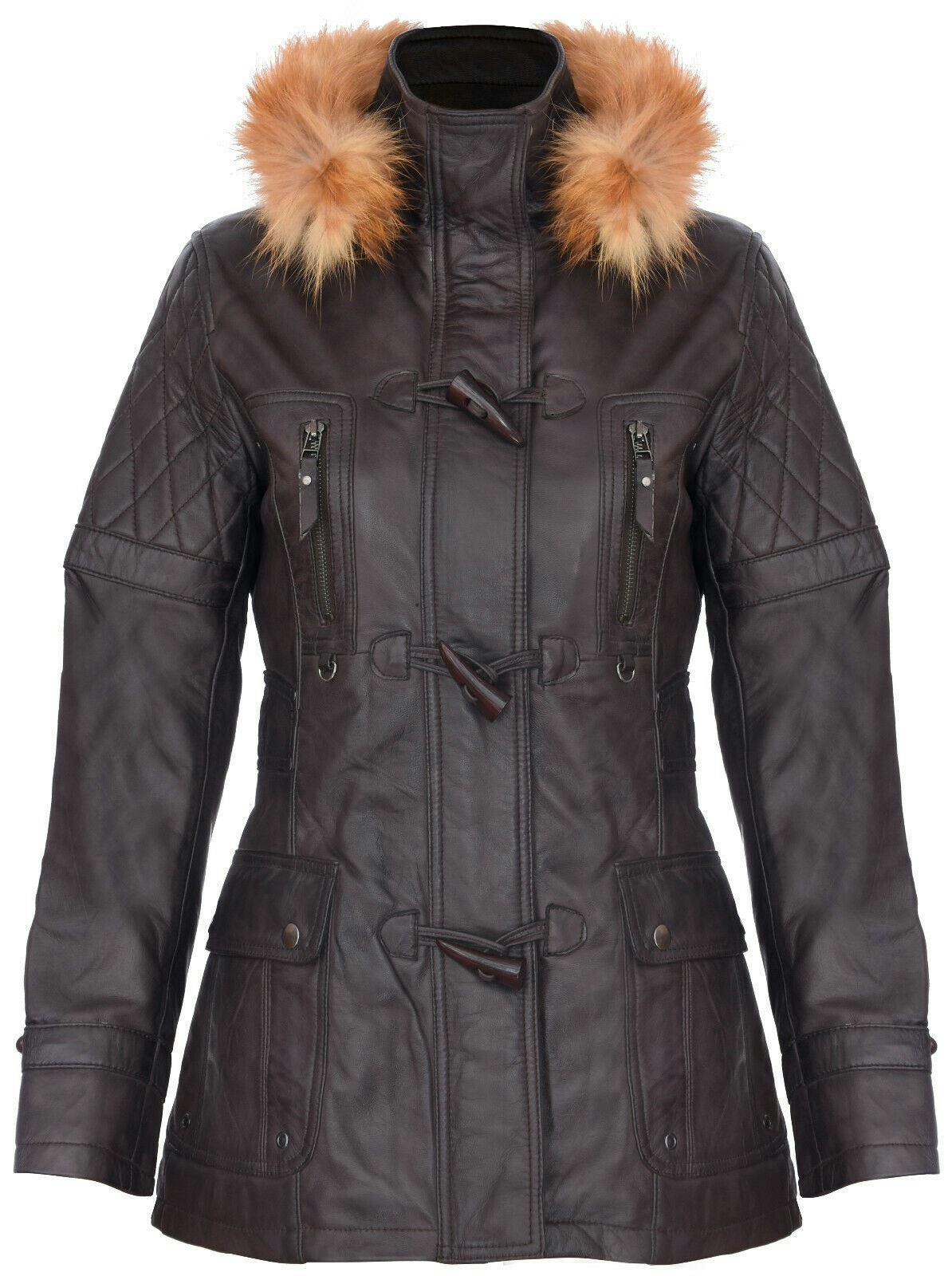 Infinity Leather Women's Brown Quilted Leather Hooded Parka Jacket-Northampton - Uk 2XL/18 | Eu 44 | Us 14