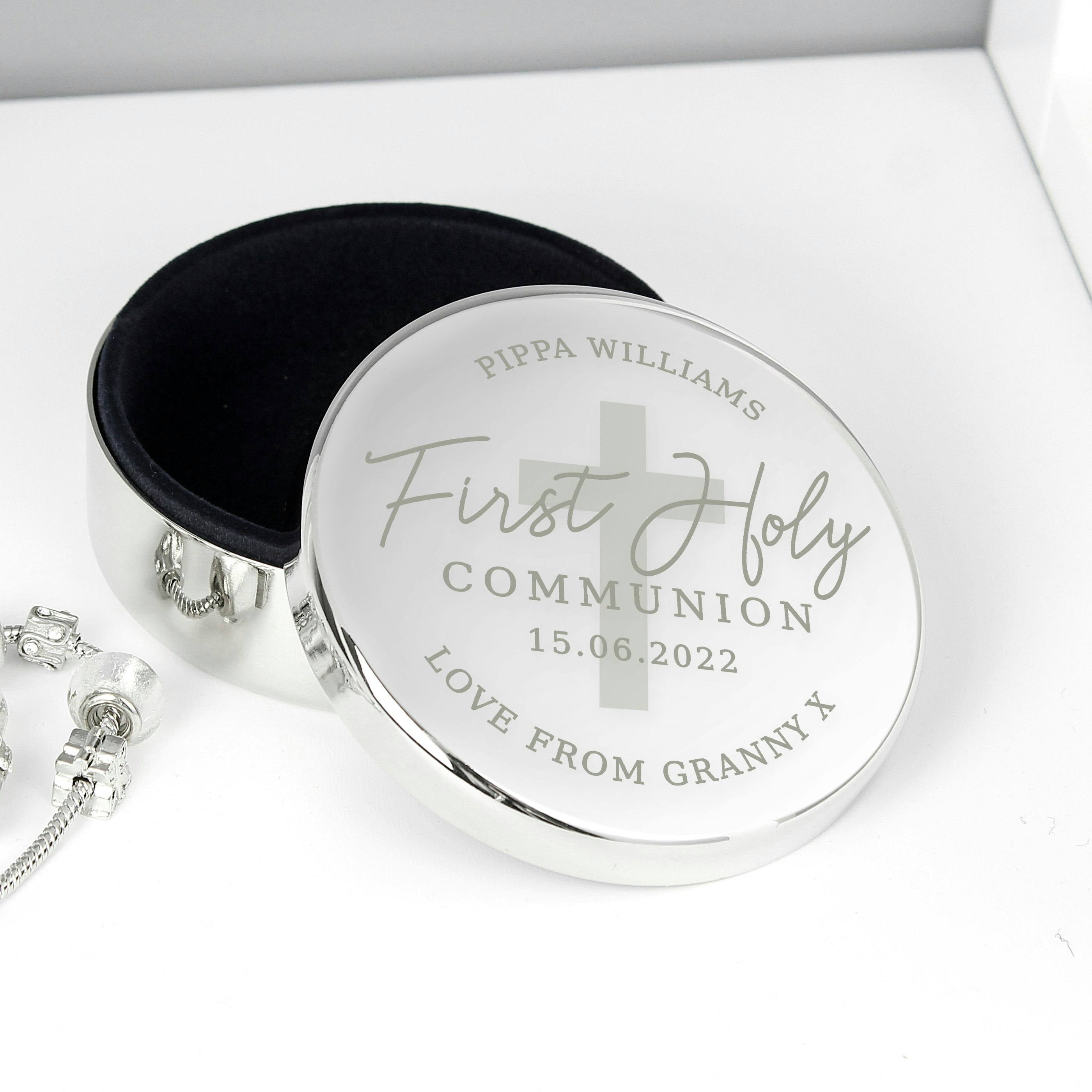 Personalised Memento Company Personalised First Holy Communion Round Trinket Box