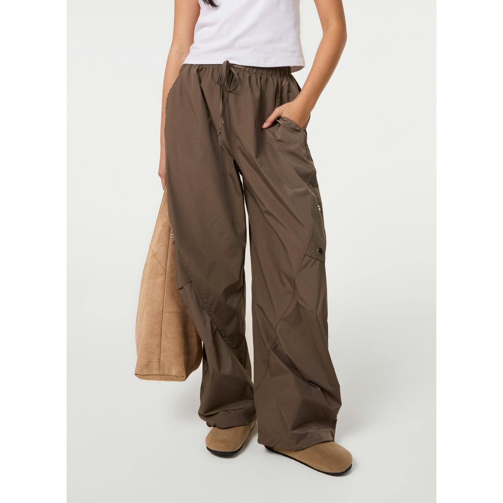 Pink Vanilla Pocket Detail Wide Leg Cargo Trousers - M-L - Khaki