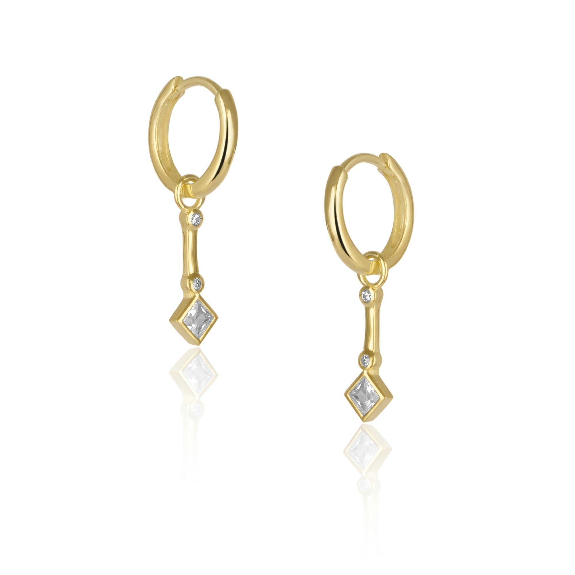 Spero London Silver/Gold Sterling Rhombus Drop Hoop Earrings